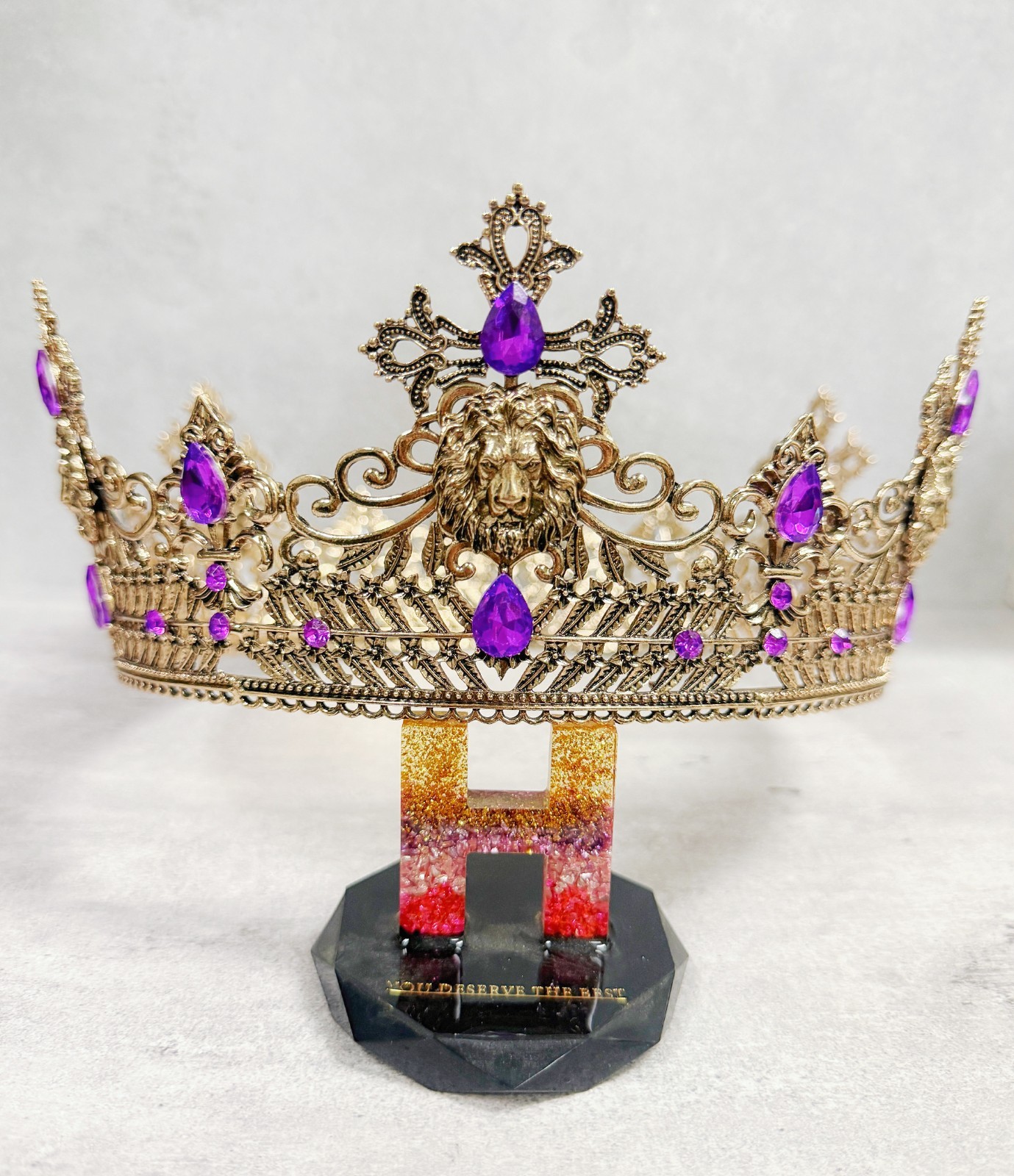 Vintage Lion King Crown, Purple Crystal Crown for Groom, Prom Crown, Gold Crown