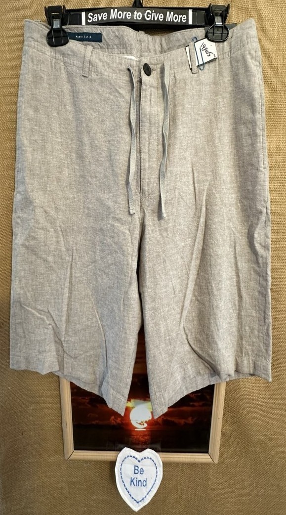NWT Perry Ellis men’s 34 Khaki short flat solid pockets zipper relaxed drawstrin