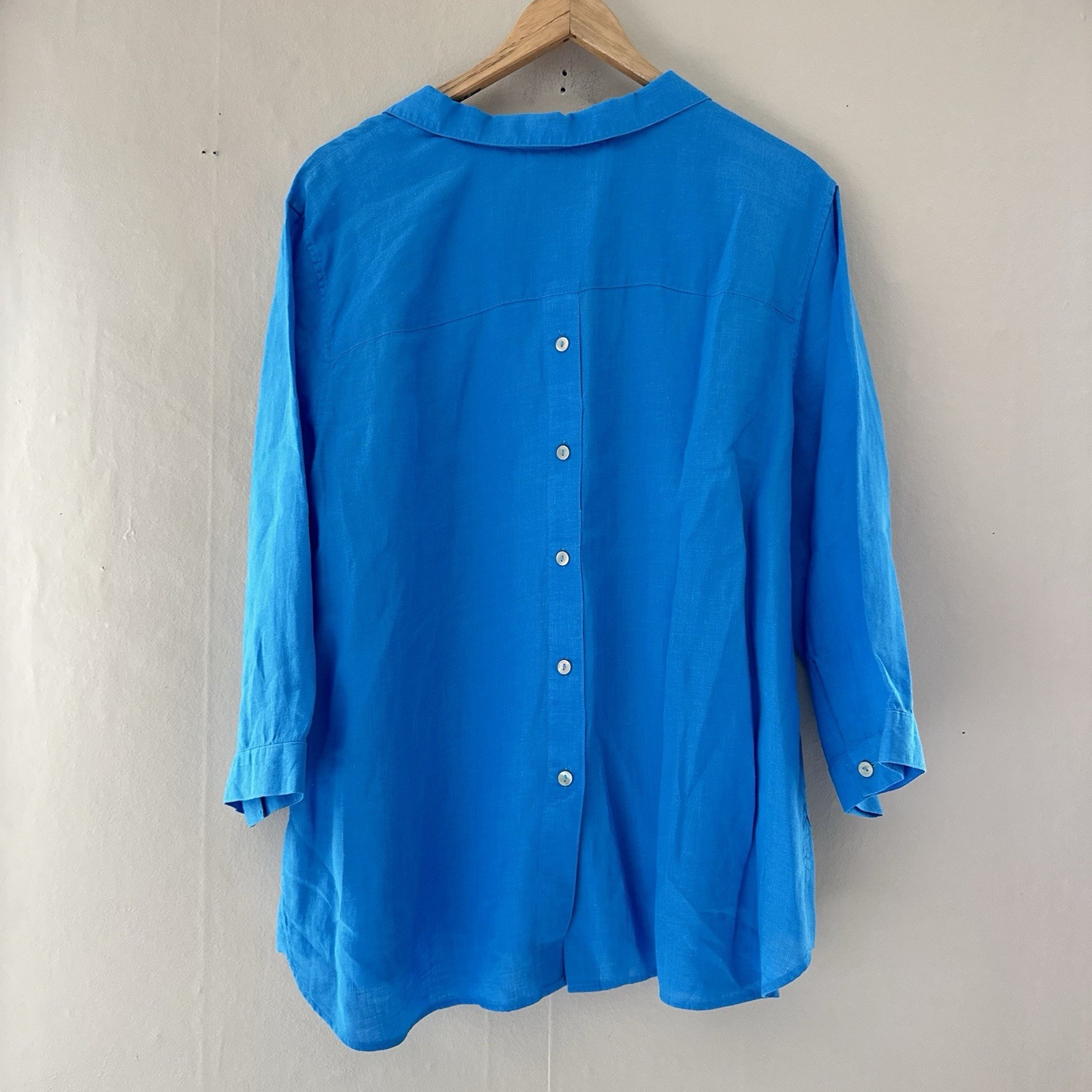 Chicos Womens Linen Button Up Size 3.5 / 18 Blue Coastal Nautical Collared Beach