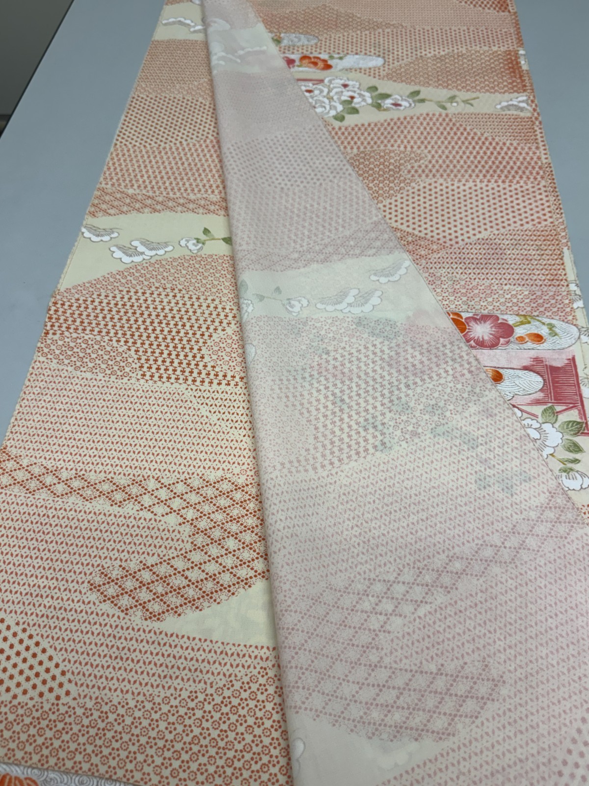 Japanese Vintage Kimono Fabric cloth Boro Wool Pink tradition 35.4×14.5 in