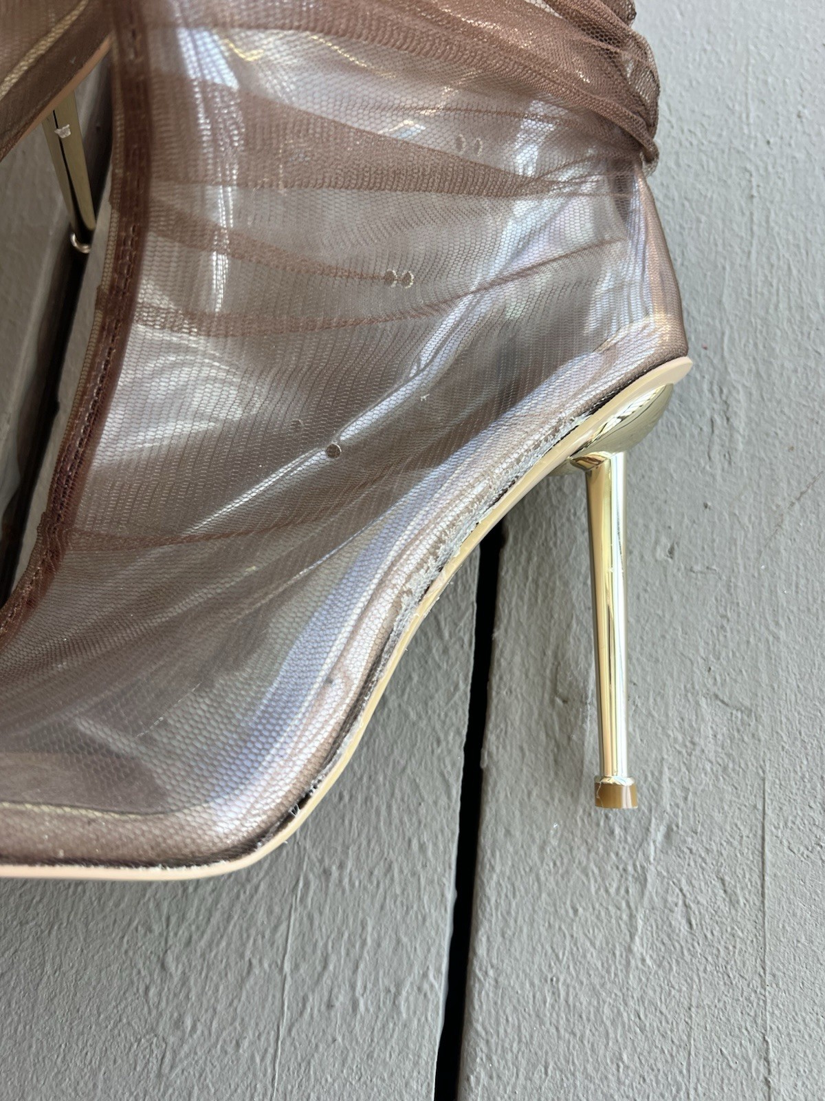 BFlyLA Knee High Brown; PVC, air holes, 4-inch gold heel, and brown mesh 10.5