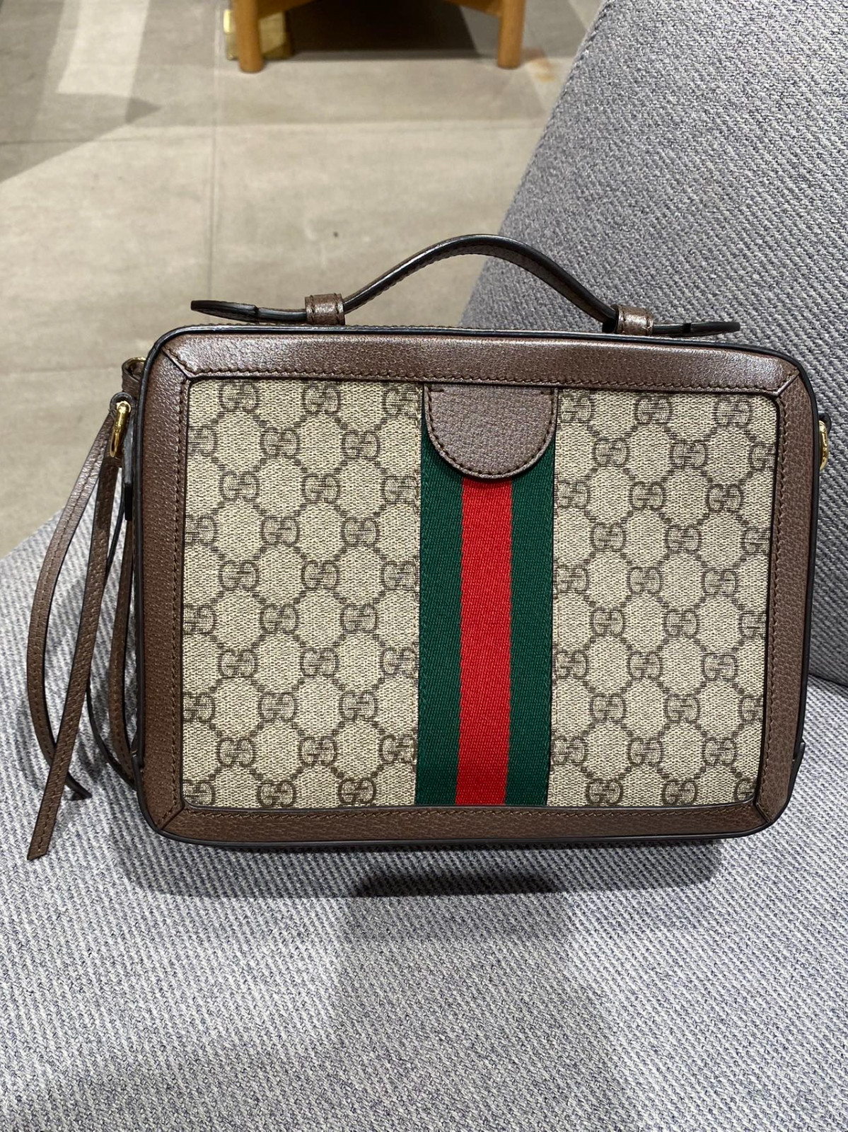 Authentic Gucci Ophidia Small Camera Bag GG Supreme Coated Canvas with Leather