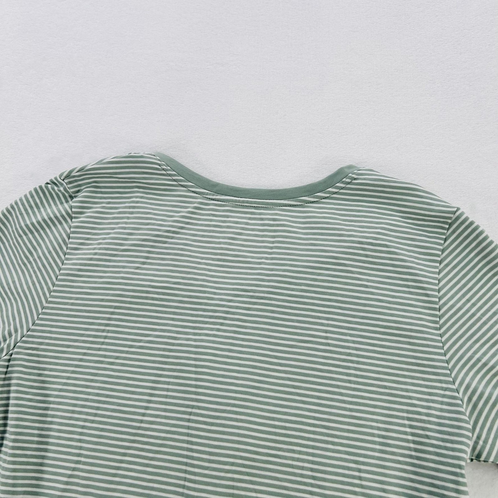 Lands End Shirt Womens Small Green White Stripe Supima V Neck Tee Cotton NEW