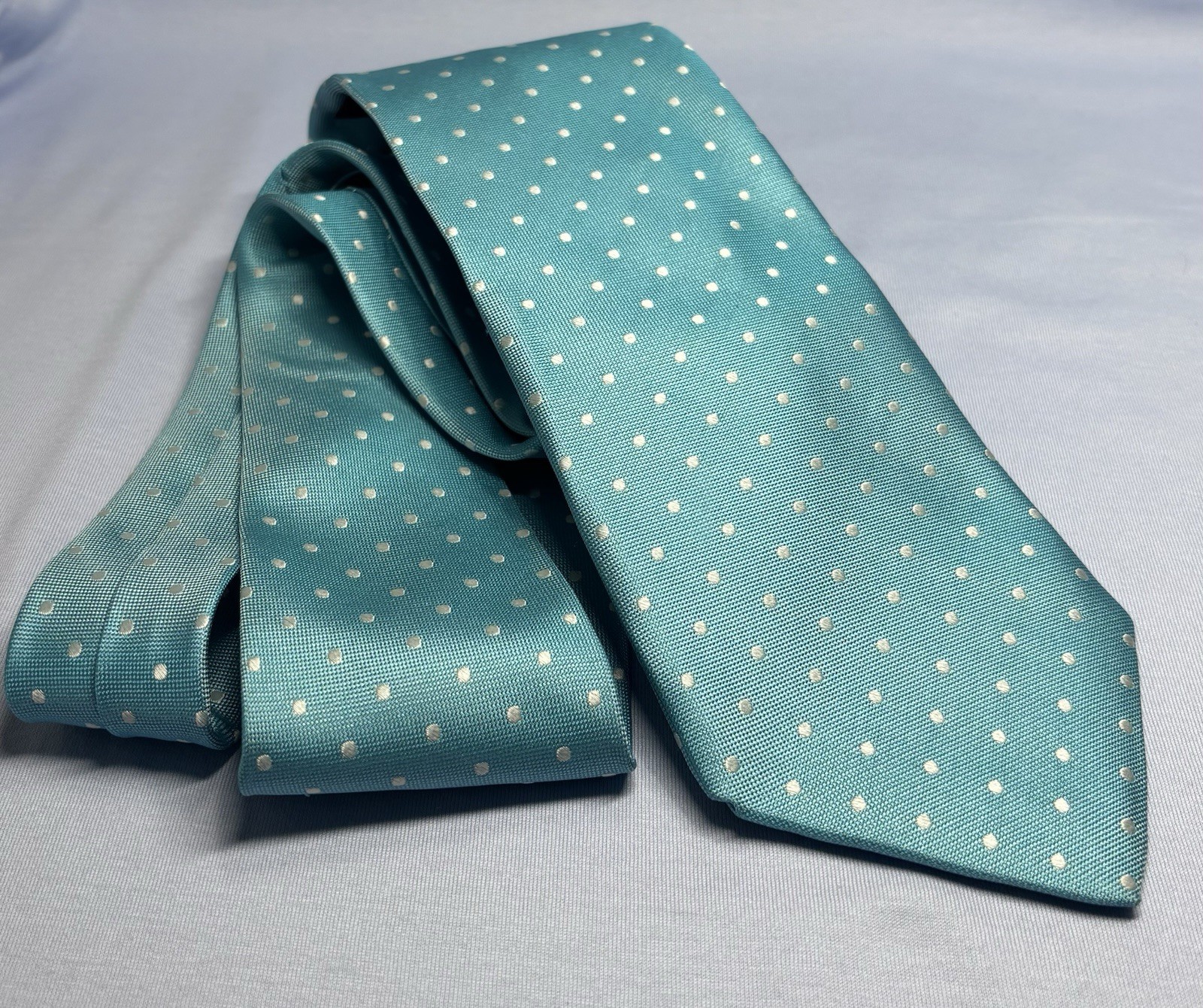 Haspel Lustrous Silk Tie Soft Mint Color With Pin Dot Design 60″ X 3.5″