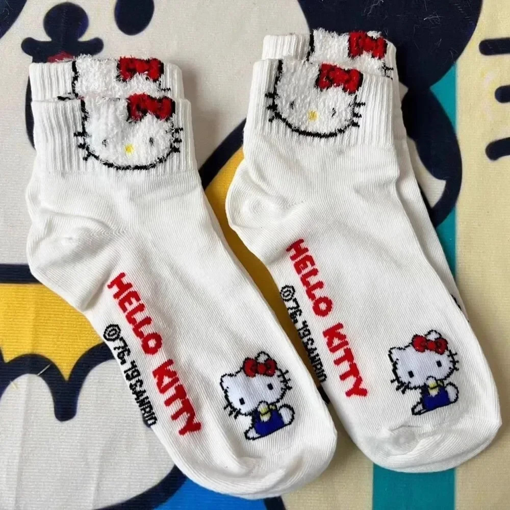 Cartoon Pattern Socks Hello Kitty Versatile Korean-Style Japanese-Style 3 pairs