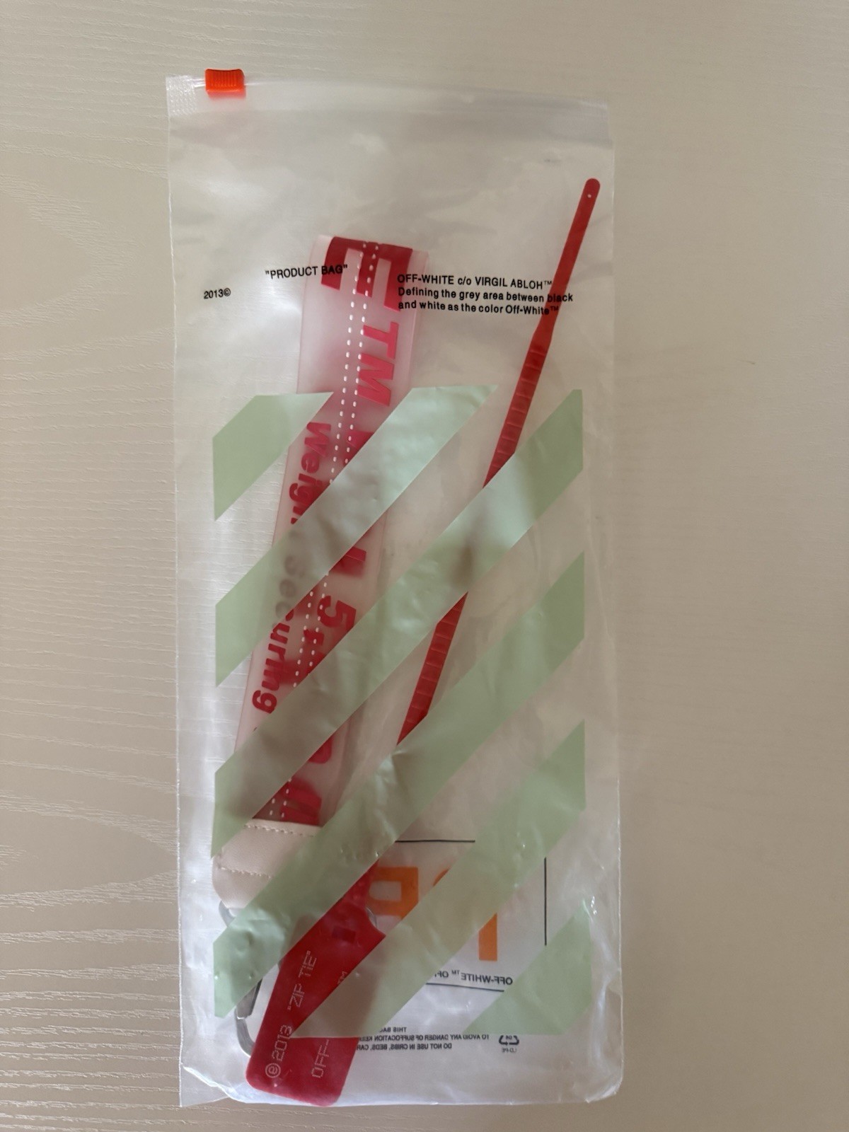 Off-White Red Strap Key Chain with Metal Clip, Logo Accents, Plastic/Metal (Red)