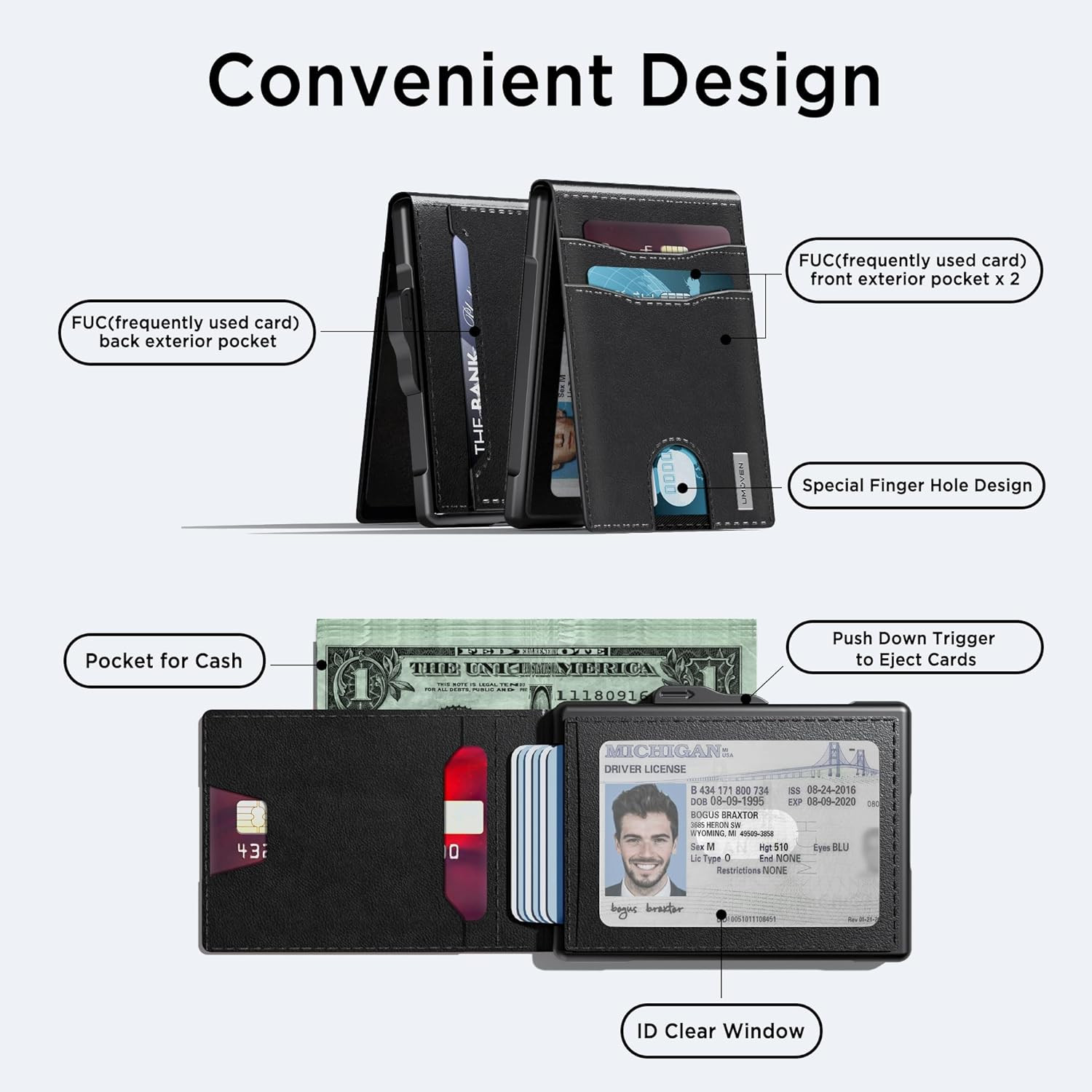 Wallet for Men – Pop Up Case, Cash Slot, and Credit Card Slot (Black)