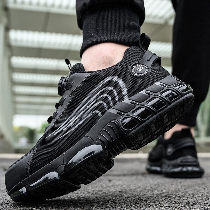 Men Safety Toe Work Shoes Rotating Buckle Breathable Non-Slip Steel Toe Sneakers