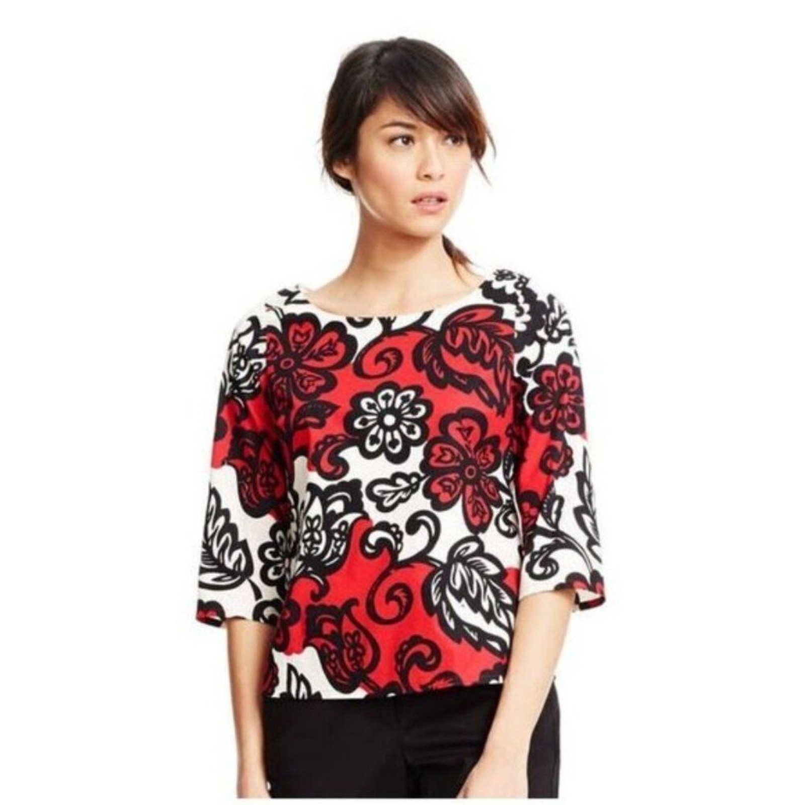 BODEN Red Floral 3/4 Sleeve Ursula Top Blouse size 12