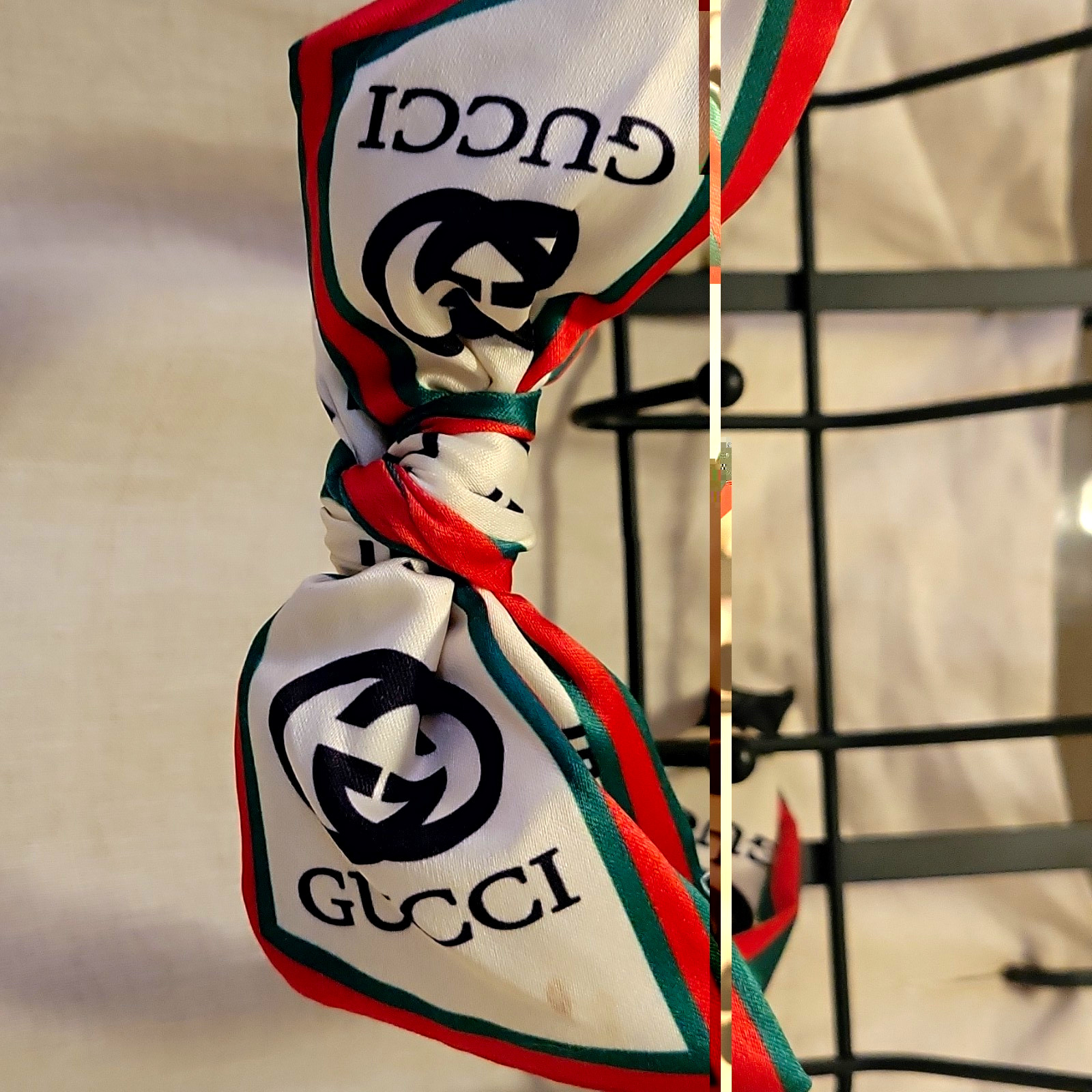 Gucci Logo Print Knotted Bow Headband for Women Fabric White Red Green Black