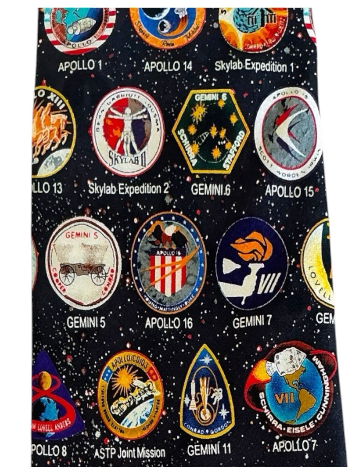 Museum Artifacts Silk Tie Early Space Missions Badges NASA Multicolor Necktie
