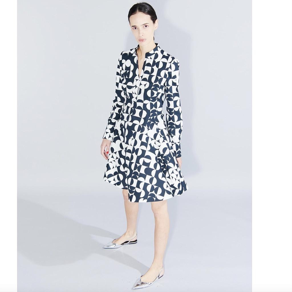 Akris Punto New Half Grid Circle Print Long Sleeve Shirtdress $1190 sz 6 US
