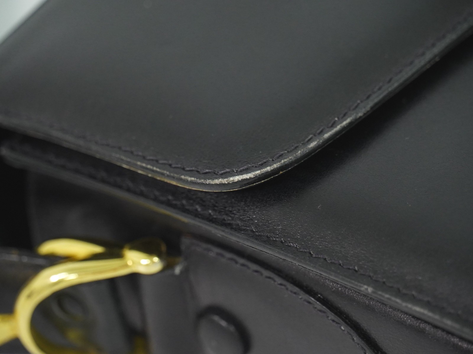 CELINE Horse Carriage Hardware Leather Shoulder Bag Black Gold