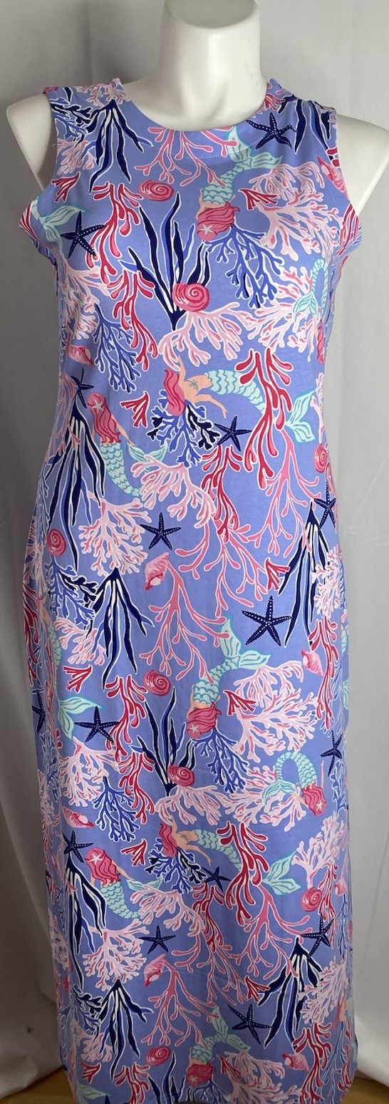Ana Clare Emilee Sz L Ava under the sea mermaid print maxi dress Lavender NEW