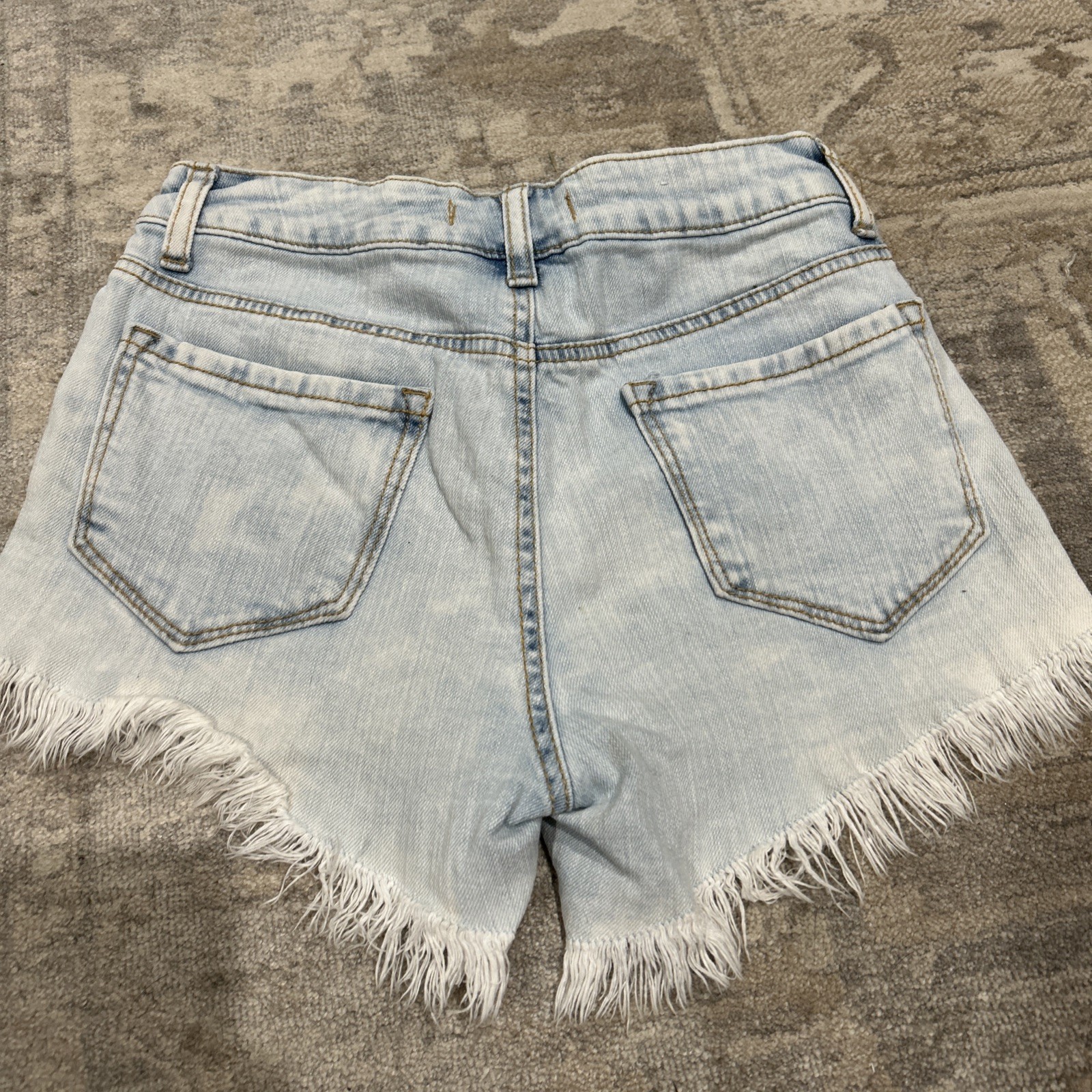 Altar’d State Denim Shorts Frayed Hem Distressed Light Wash Blue Womens 24