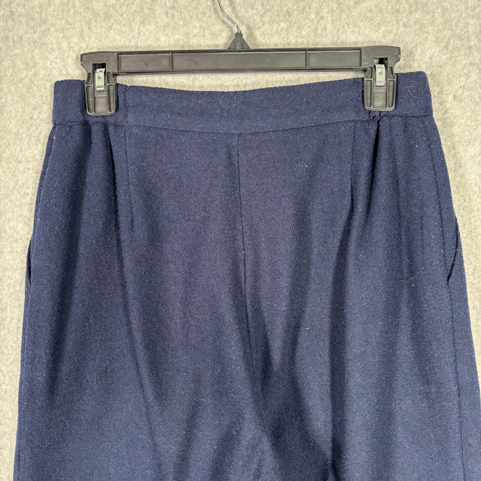 Vintage Pleated Wool High Rise Pants Womens 11 12 Navy Trousers Lined Slacks