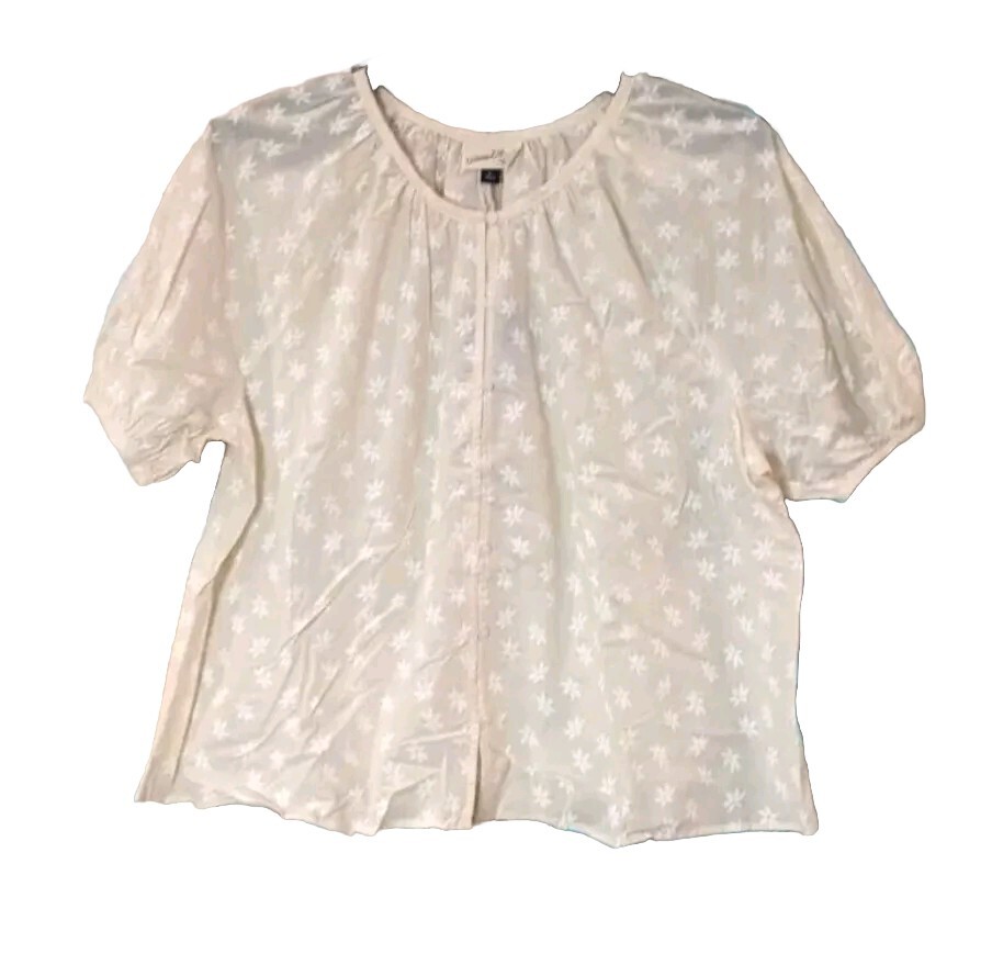 Universal Thread Womens Size S White Floral Puff Sleeve Button Front Blouse Top