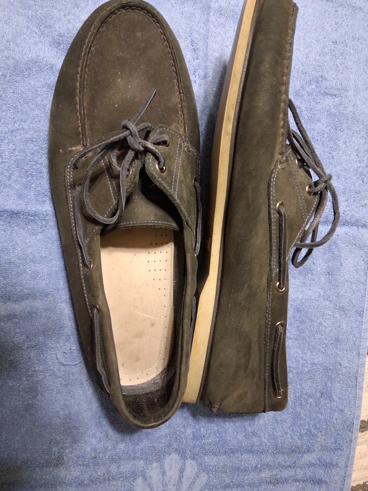 Timberland Loafers size 15w 2 pair 1 leather and one Blue suede