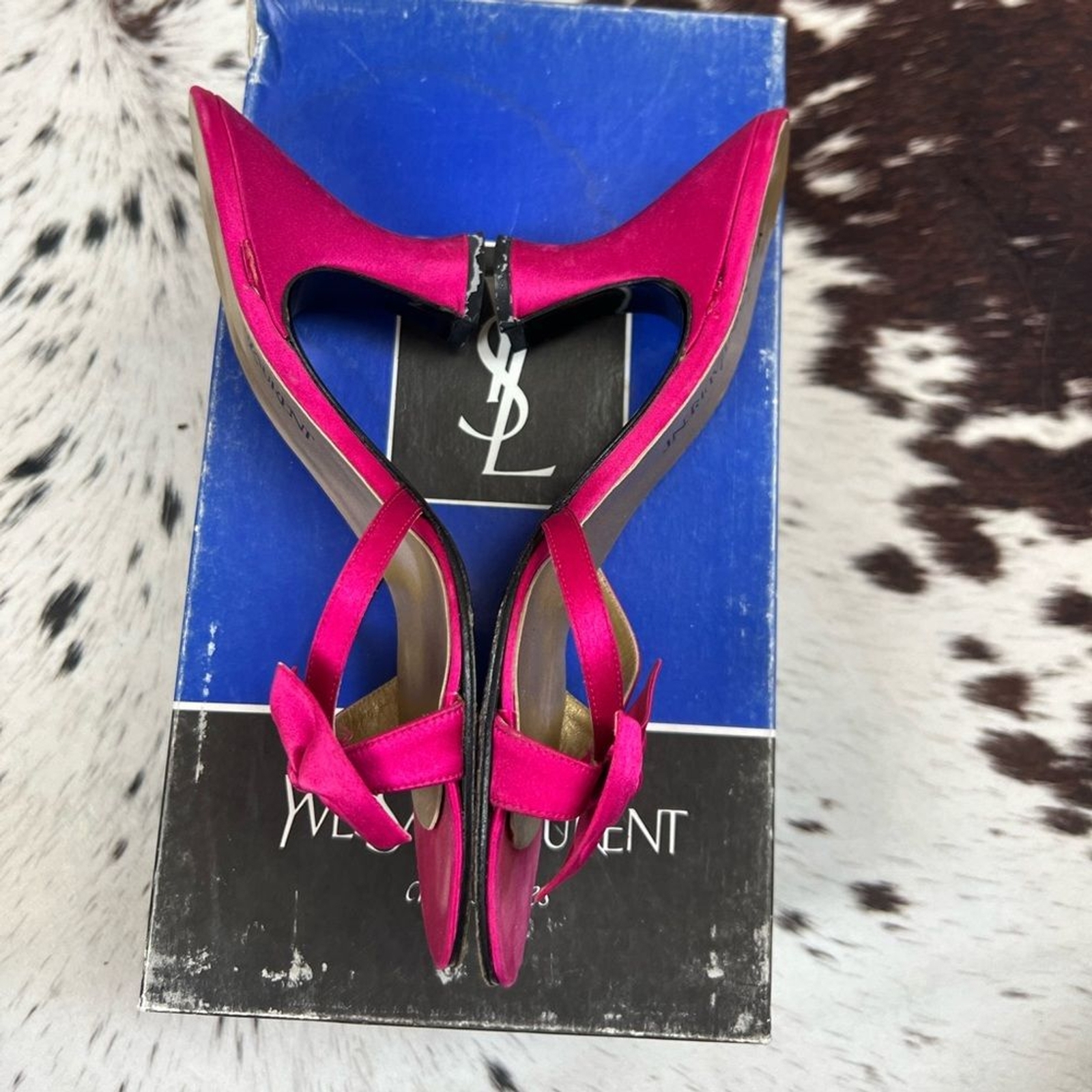 Vintage Yves Saint Laurent Pink Satin Bow Barbie Heels Sz 7
