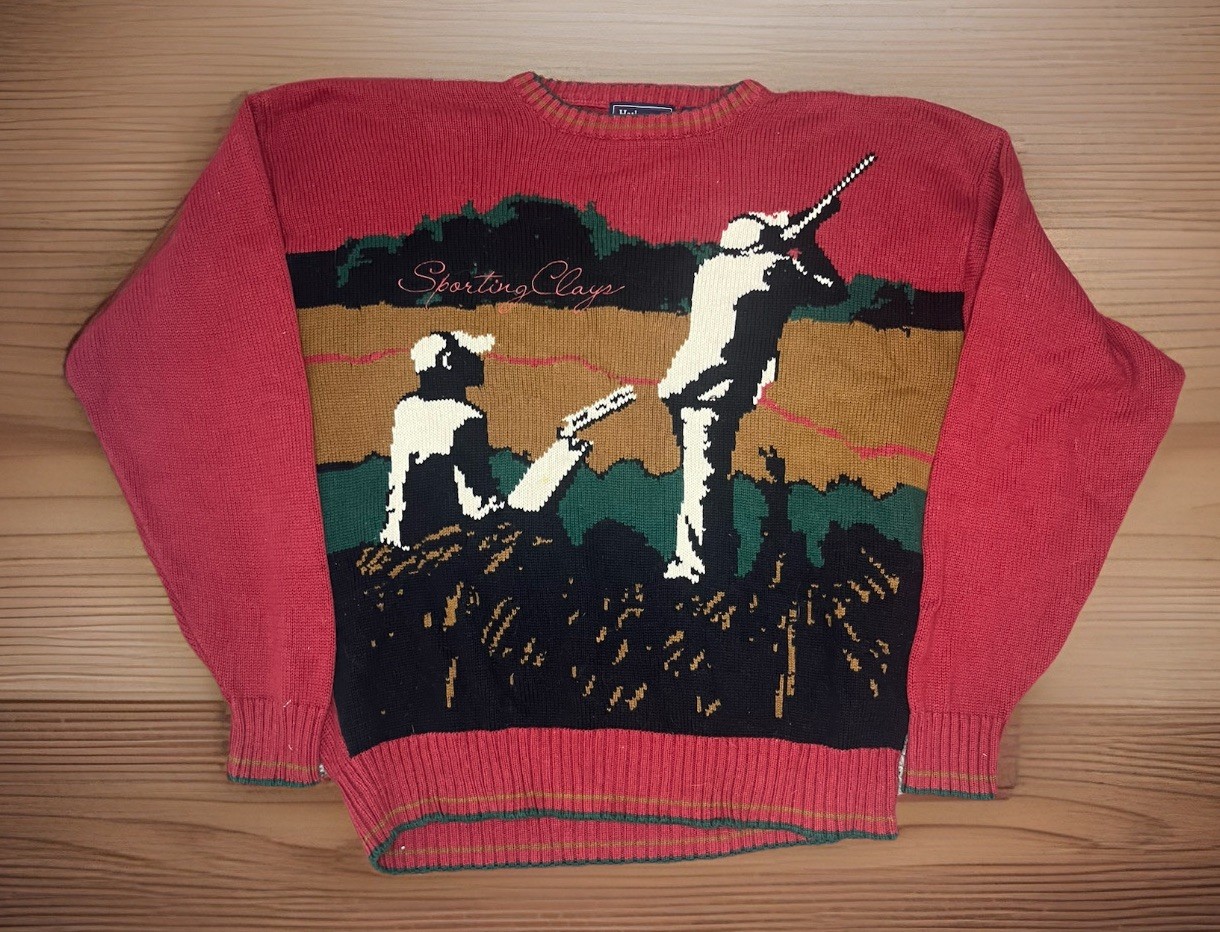 Vintage Hathaway Hand Intarsia Knit Sweater Pullover Men’s XL Hunting Theme