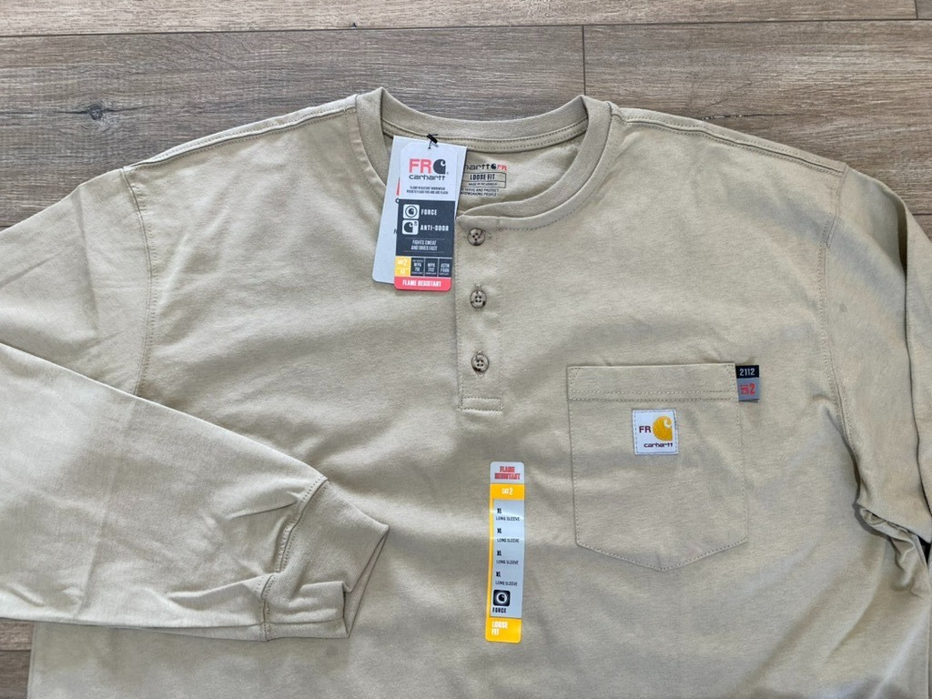 Carhartt Force FR Mens XL Desert Tan Flame Resistant Long Sleeve Cat2 Pocket
