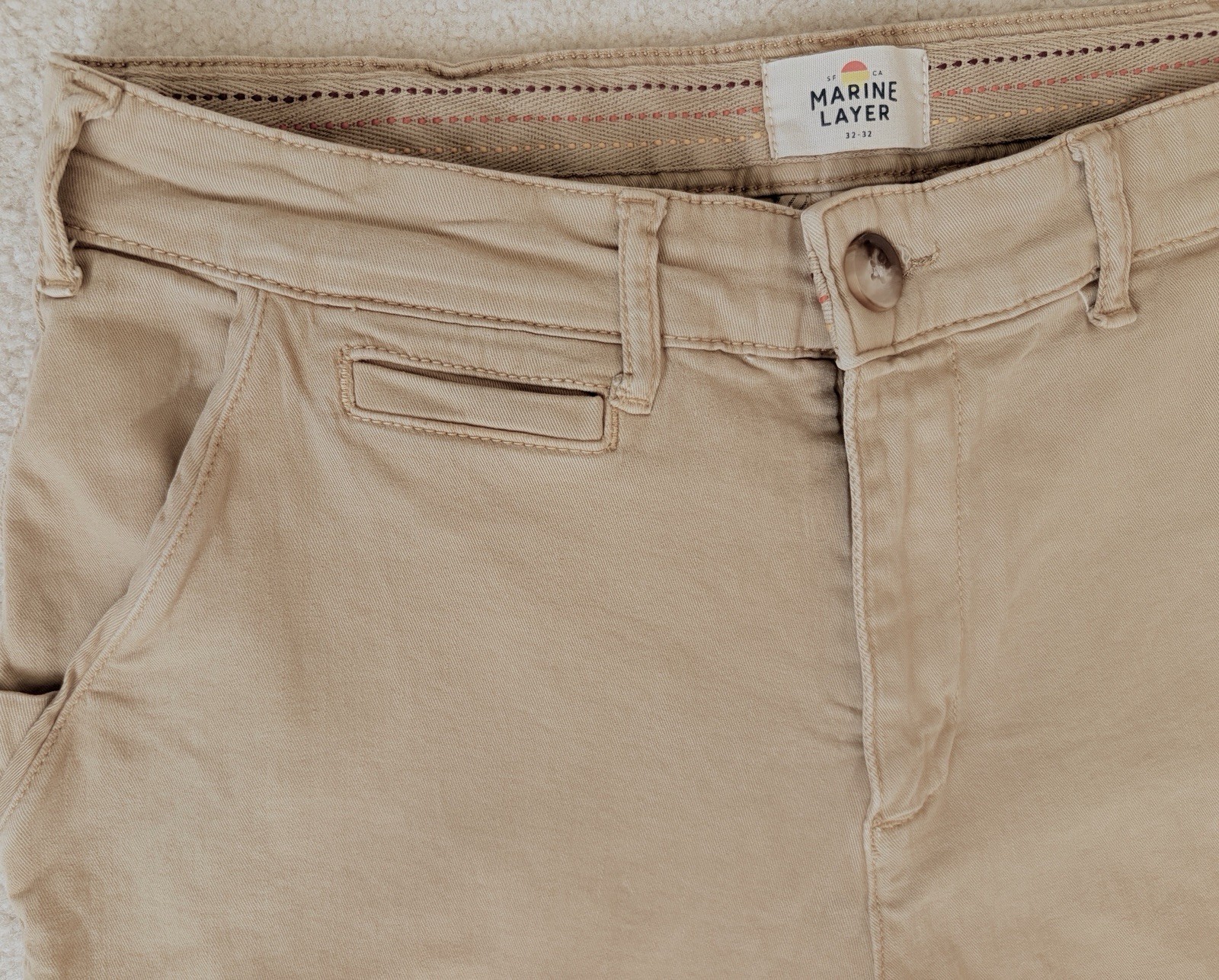 Marine Layer Men’s Beige Chino Pants 32W Slim Straight Stretch Flat Front