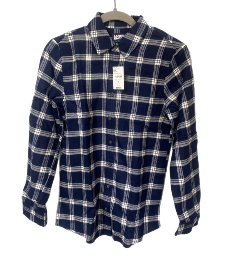 Lands End Womens Flannel, Navy/Ivory Founders Plaid, XS, S, M, NWT SHIPS FREE