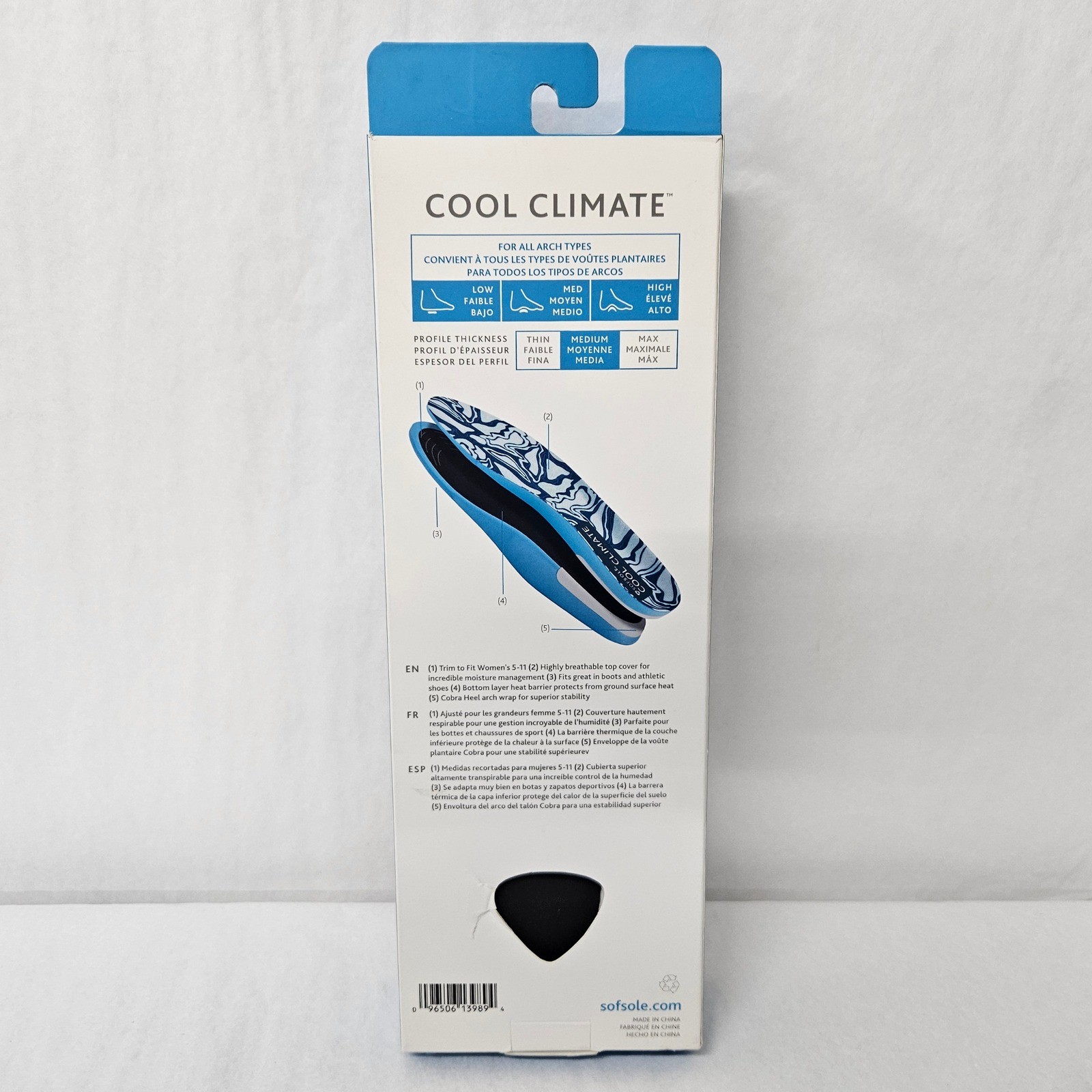 Sof Sole Cool Climate Men’s Insoles Trim to Fit Size 7-13 Blue White Marble NEW