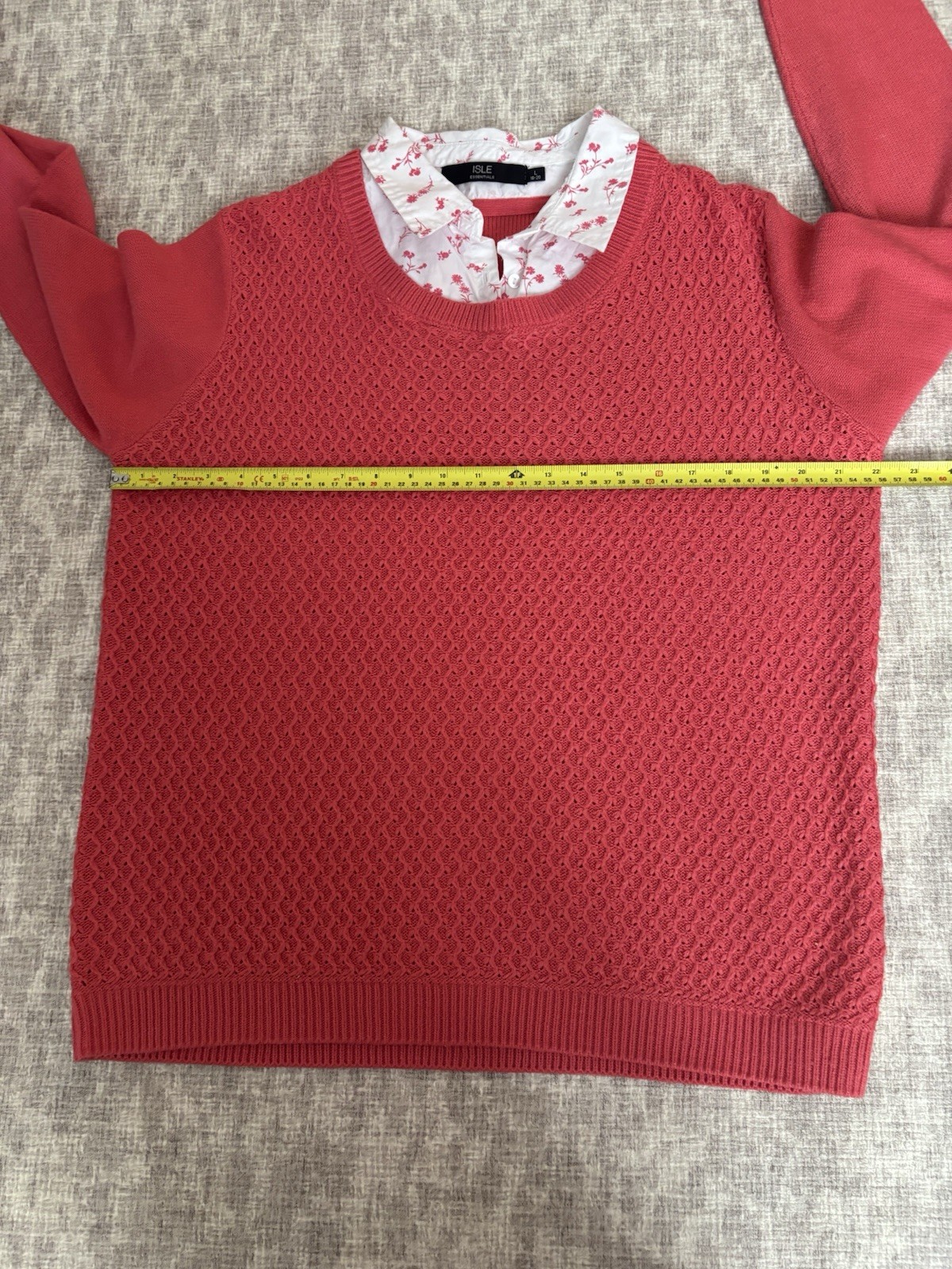 Isle Essentials Cable Knit Sweater With Shirt Collar (Coral/Salmon Pink) L 18-20