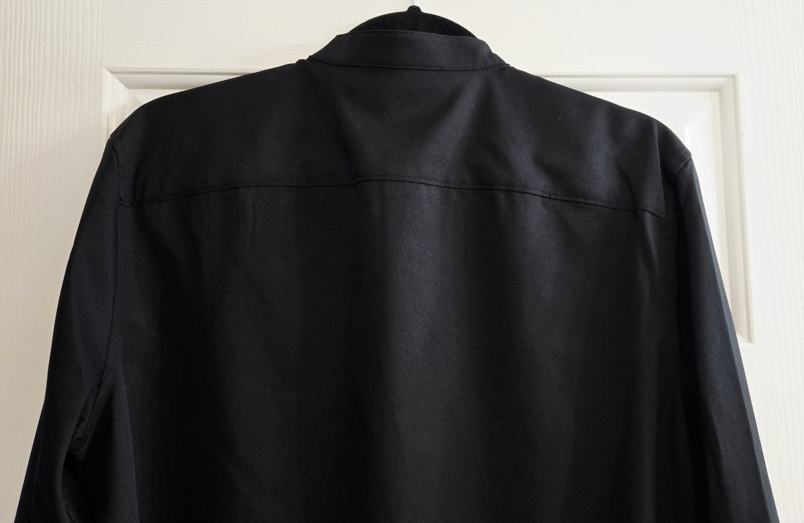 Perry Ellis Shirt Medium Black Banded Collar Untucked Slim Fit Stretch Modern