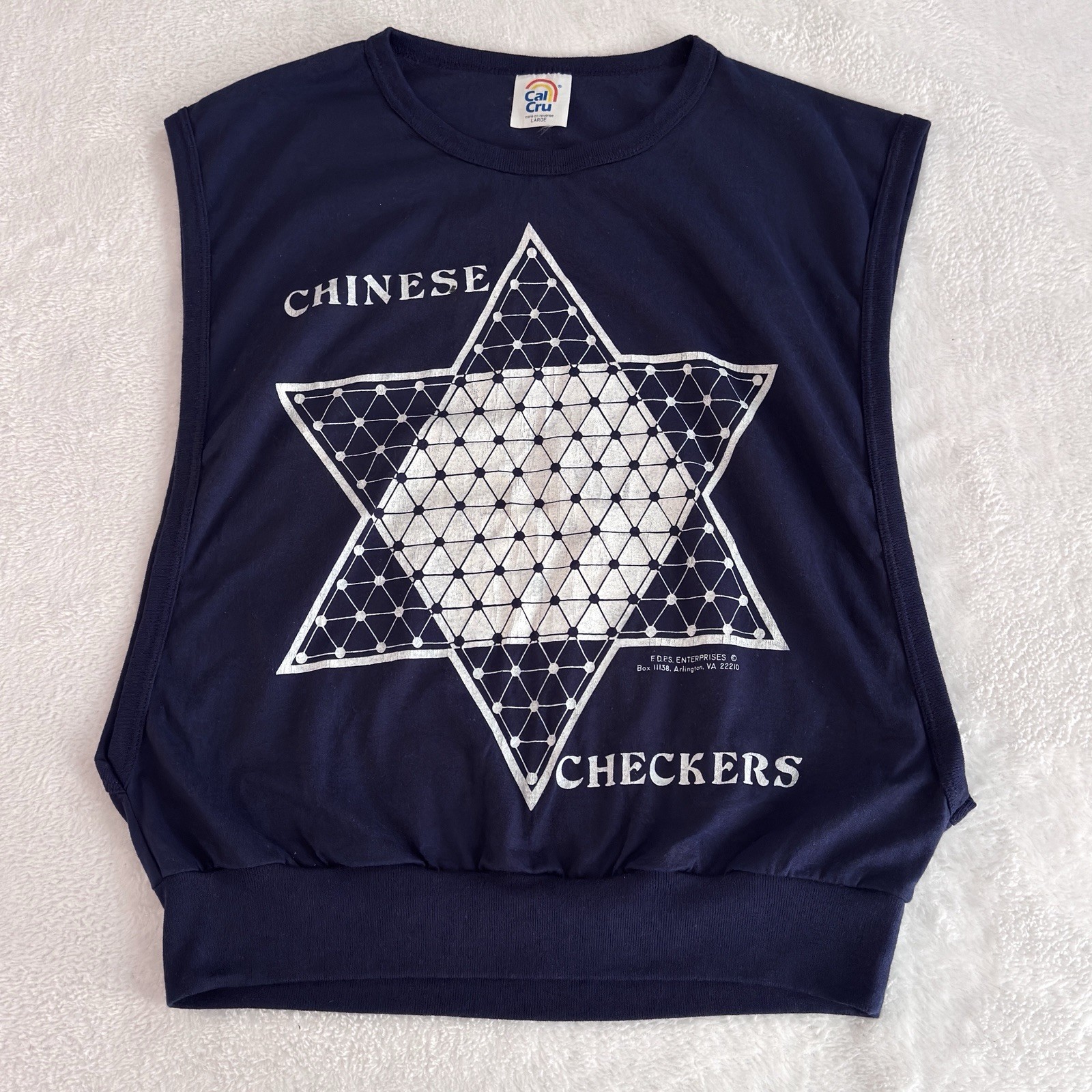 VTG 80s Cal Cru Chinese Checkers Board Game Muscle Crop T Shirt Tank Top Large