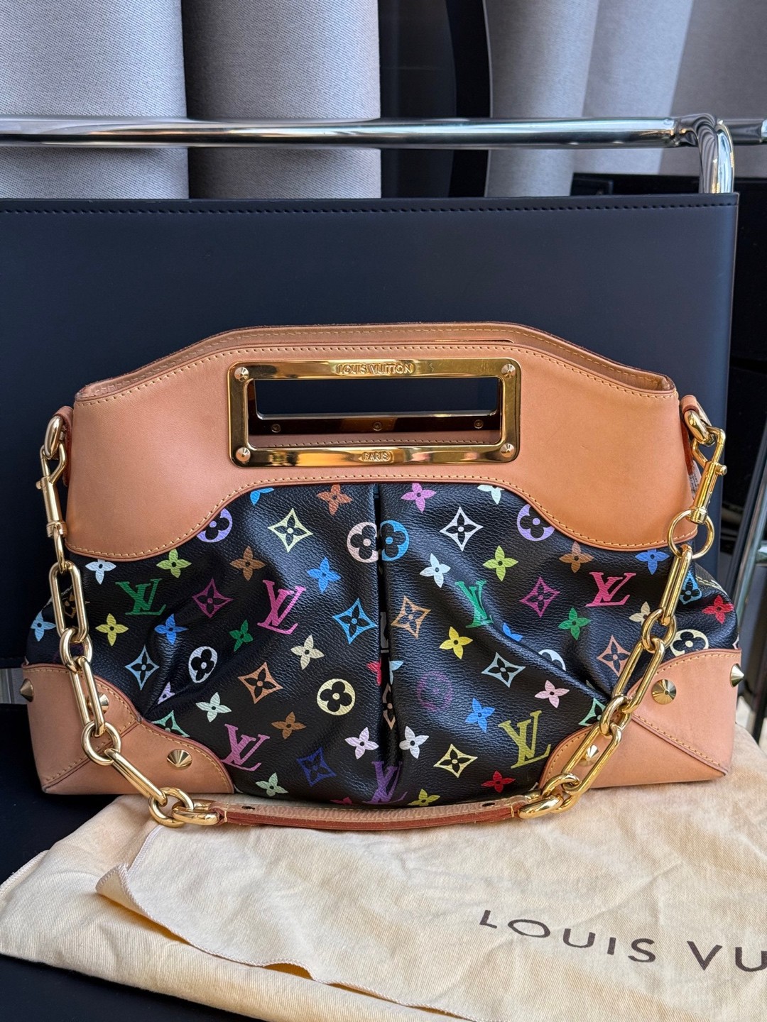 LOUIS VUITTON Takashi Murakami Black Multicolore Judy Shoulder Bag