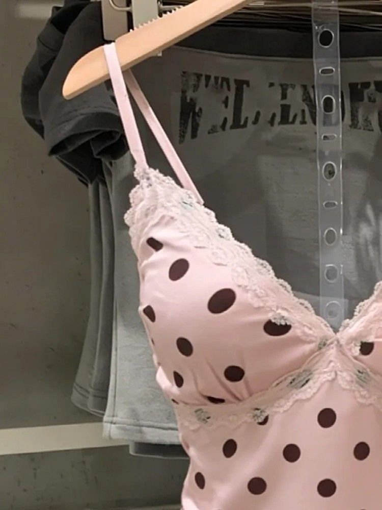 Polka-dot print camisole with lace paneling