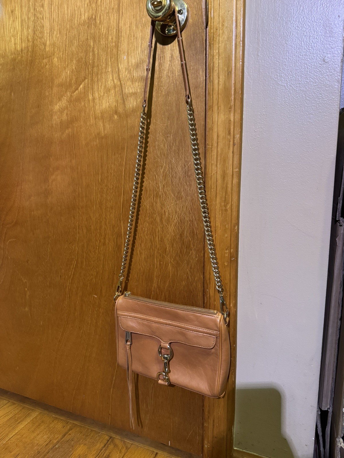 Rebecca Minkoff Mini Mac Tan Leather Chain Crossbody Shoulder Hand Bag Purse