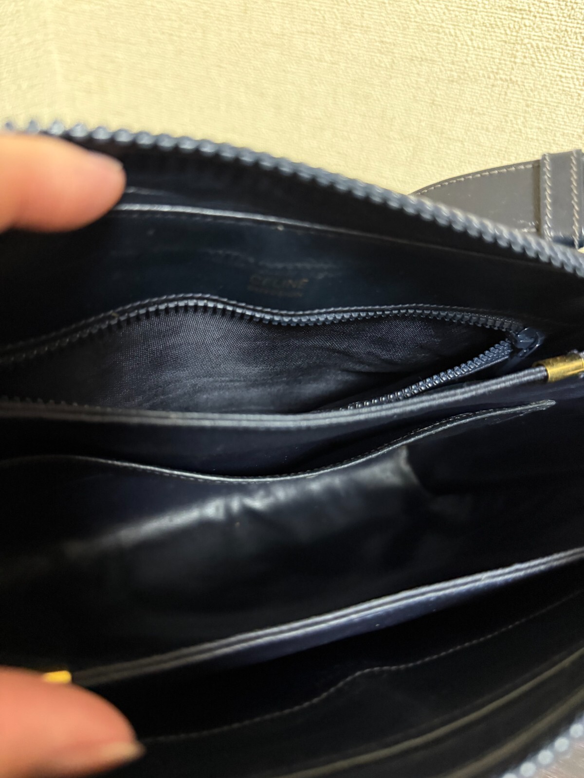 CELINE C Sulky Shoulder Bag Navy Leather Vintage Auth