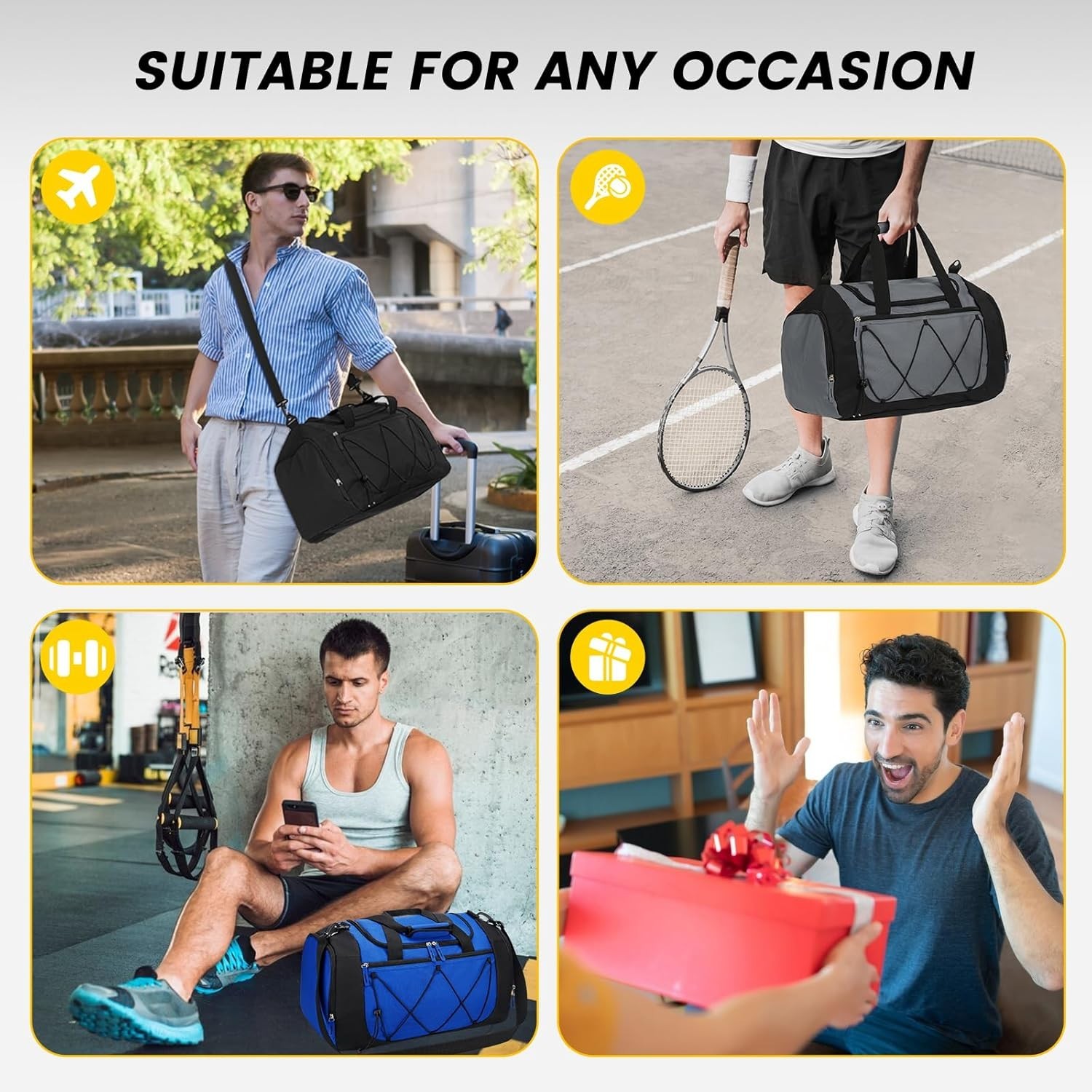 Gym Bag for Men – 21 Inches Duffle Bag for Travel Lightweight Duffel Bag with Sh