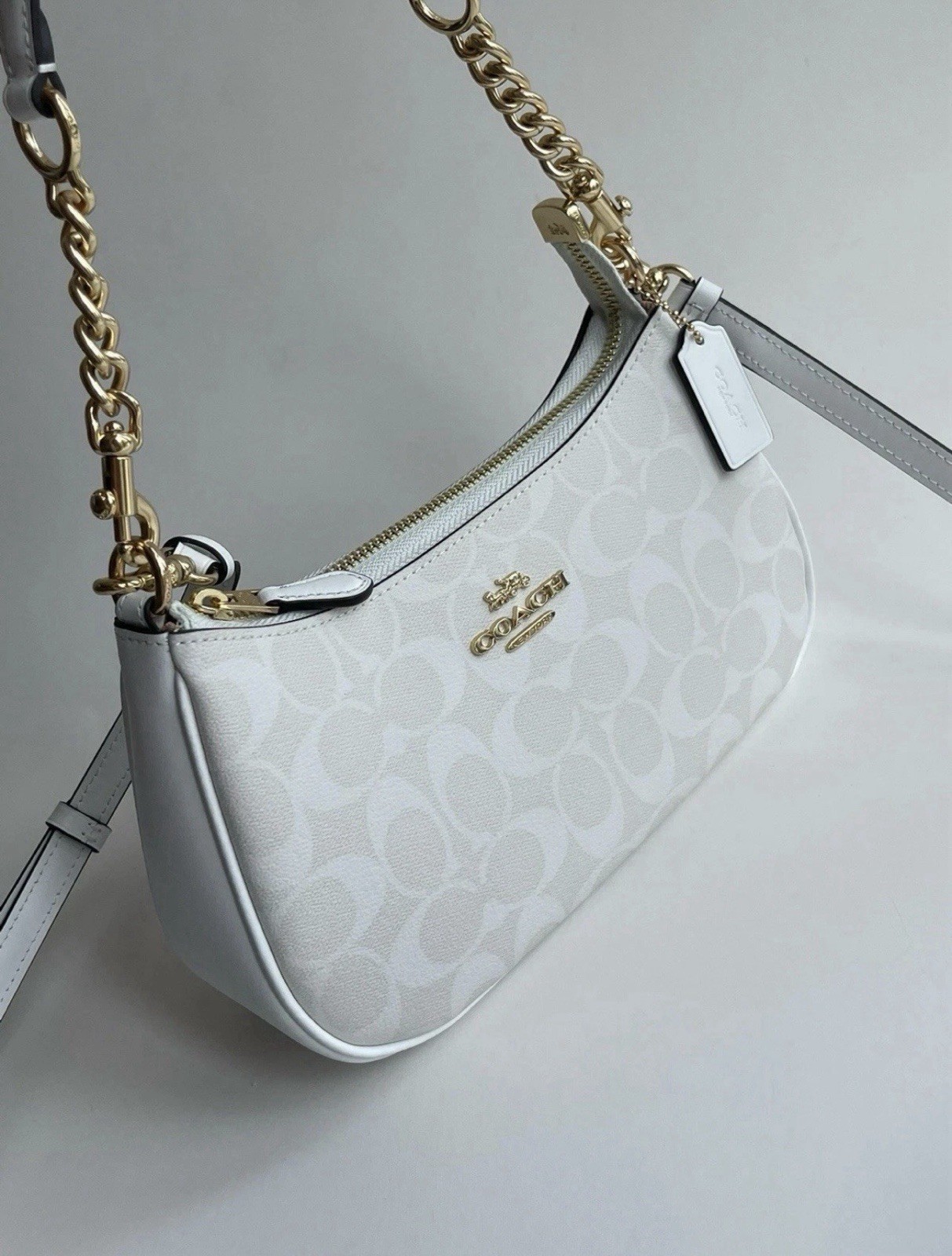 NWT COACH Teri Shoulder Bag 2Way Canvas CA548 White Smooth Leather