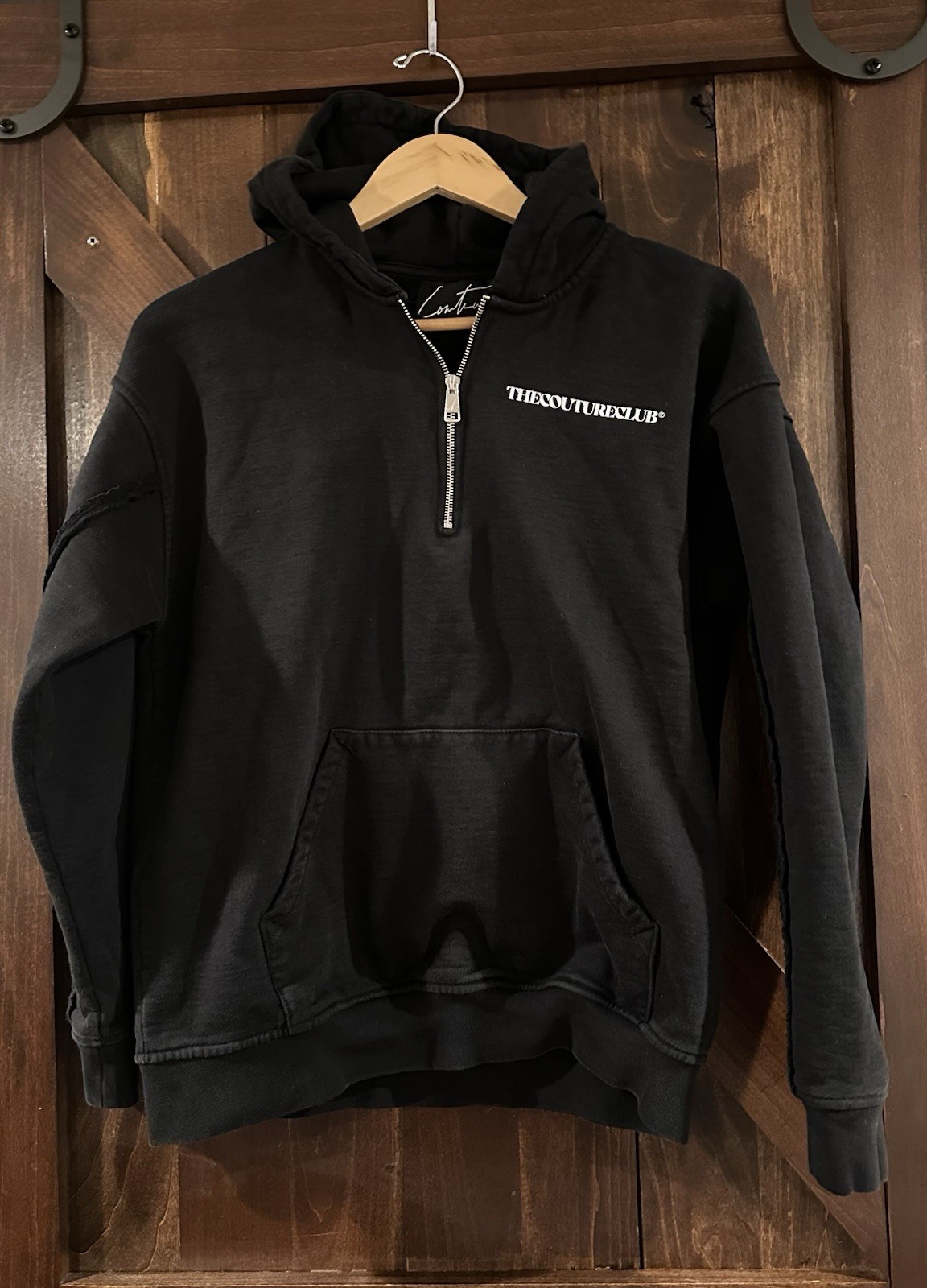 The Couture Club Half Zip Hoodie Black Logo Back Print Cotton Size S