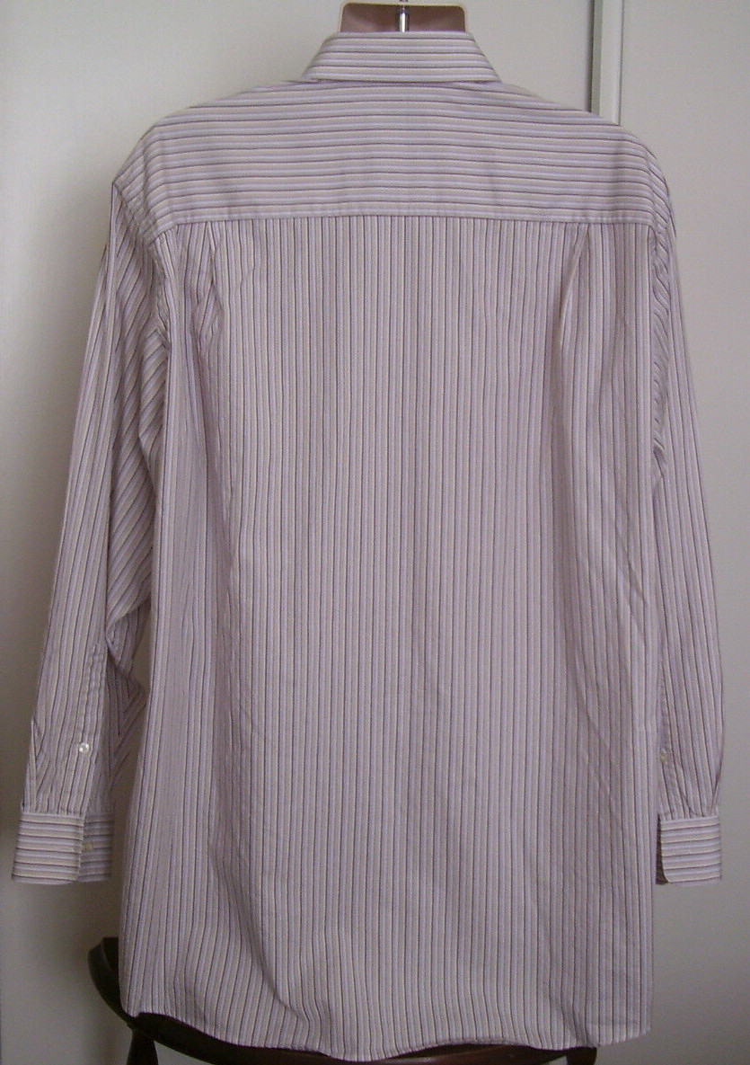 CALVIN KLEIN Mens Button Up SHIRT 18 1/2 35 TALL Purple Multi Stripe Longsleeve