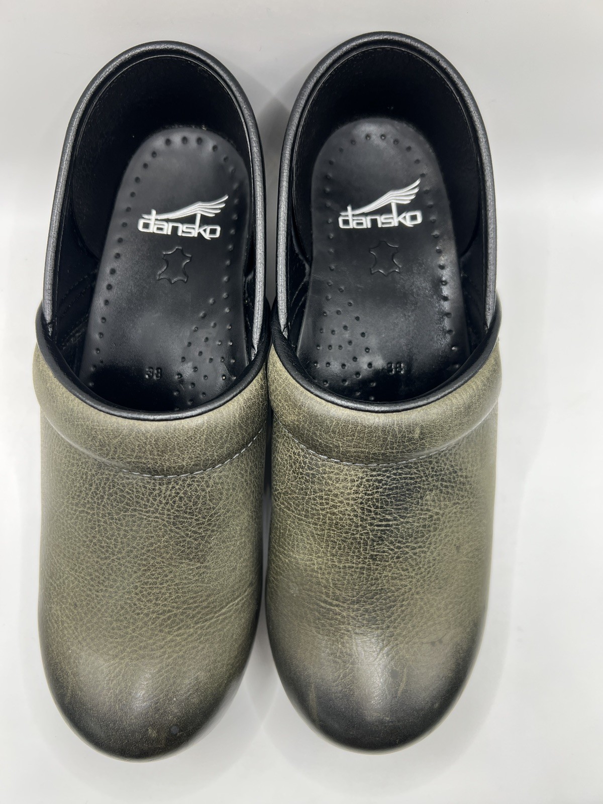 Dansko Professional Leather Clog 7.5 US 38 EU Distressed Green Slip On Comfort