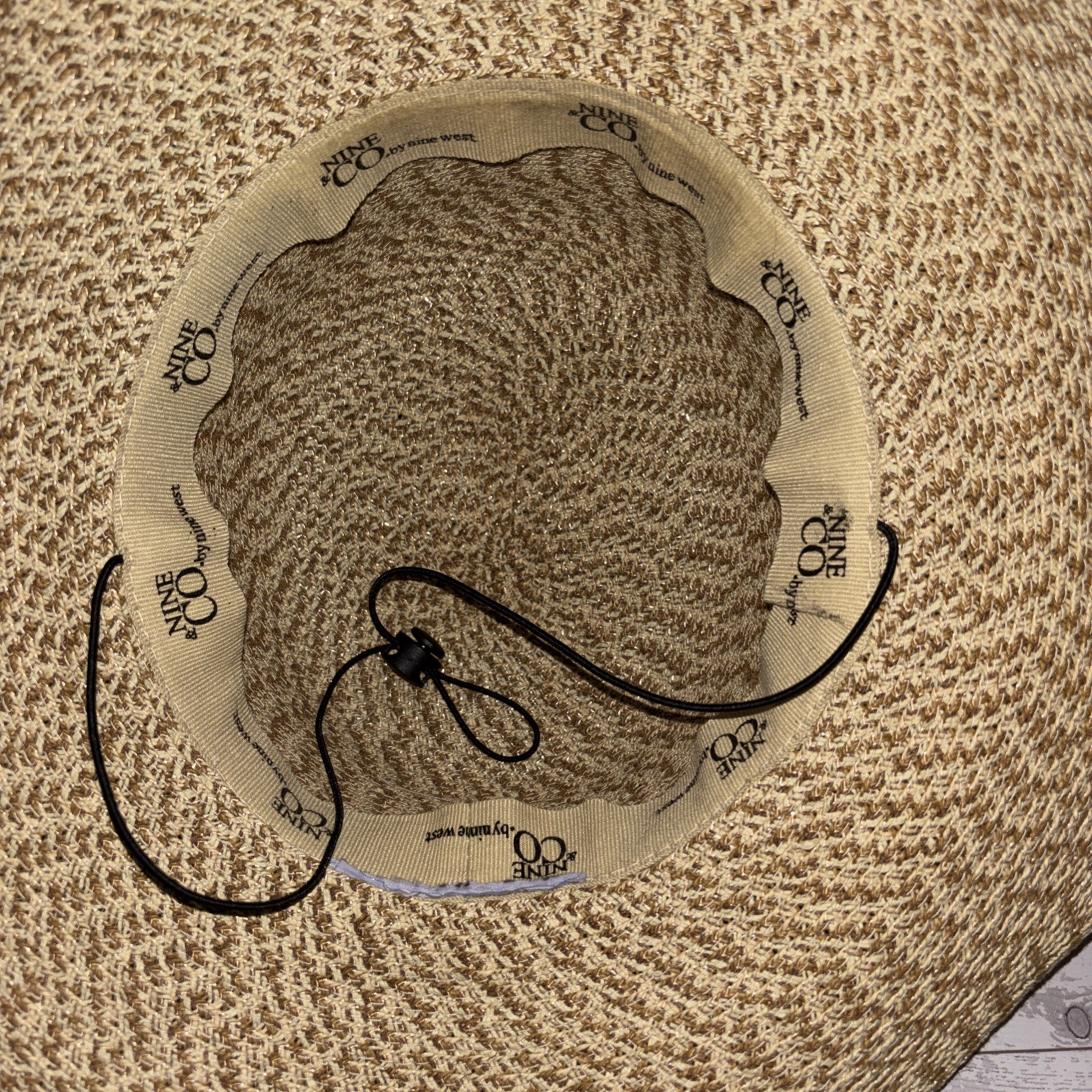 Nine & Co Nine West Floppy Wide Brim Sun Hat Natural Tan With Chin Strap OS