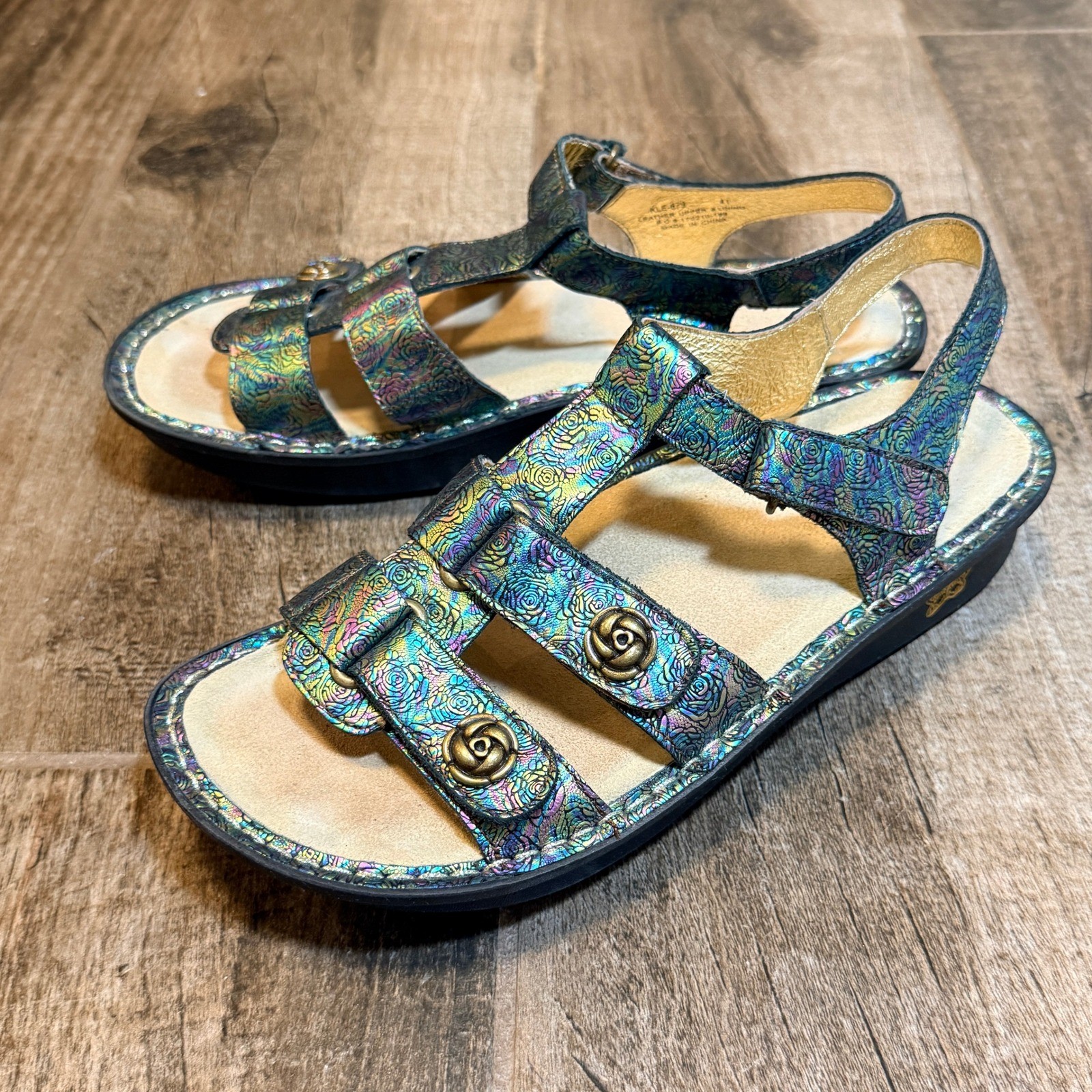 Alegria Kleo Iridescent Floral Leather Gladiator Sandals, Multi,41 (10.5/11)
