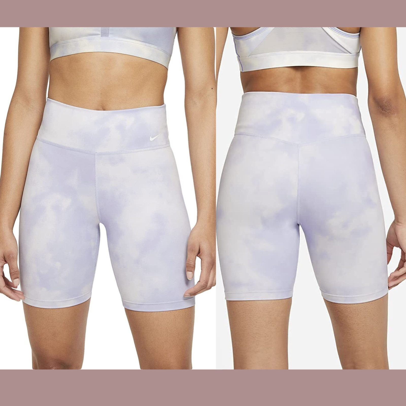 NWT $55 Nike [ Small ] One Icon Clash Bike Shorts in Light Thistle/ White #T985