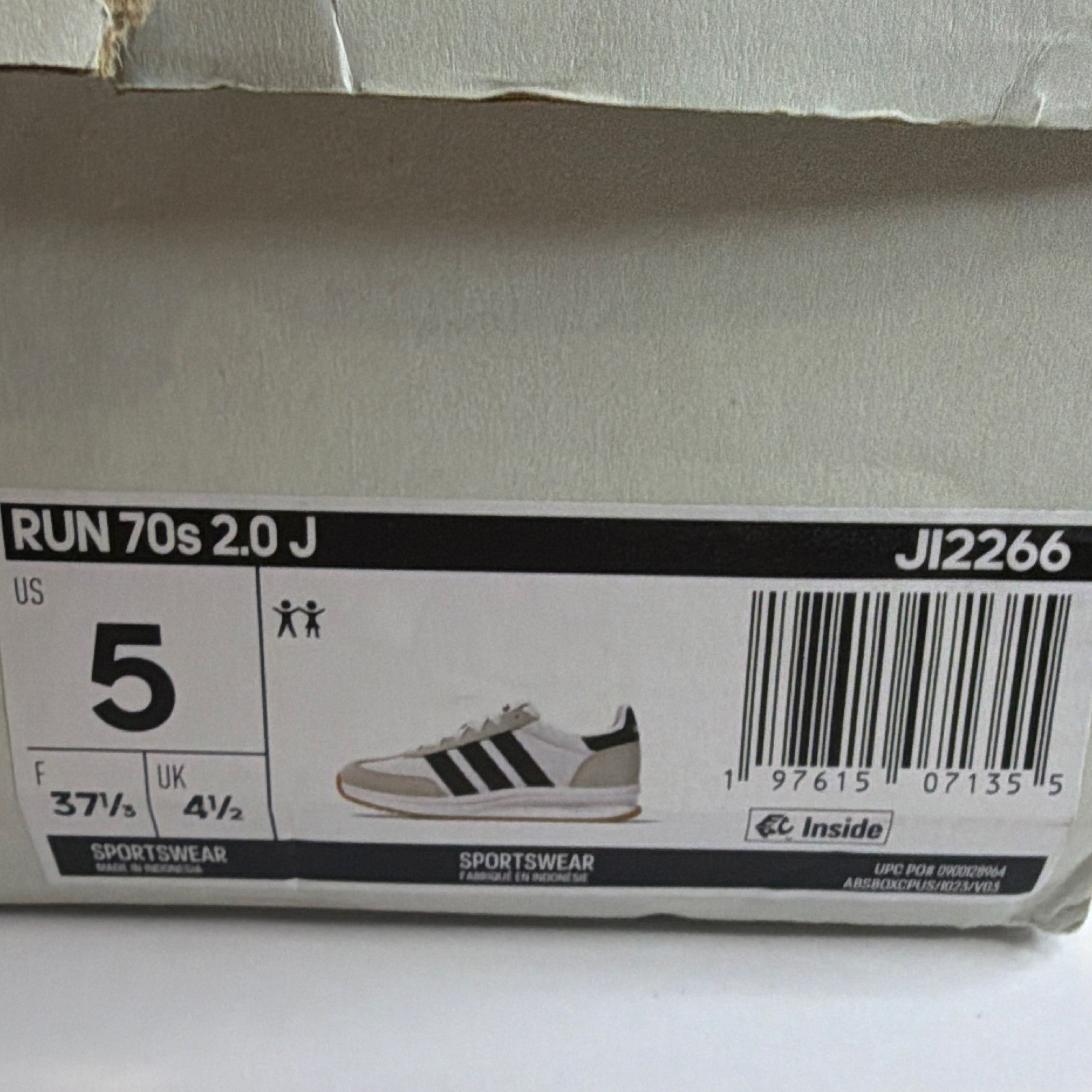 adidas Run 70s 2.0 J Low Top Lace-Up White/Black/Gray/Tan Kids 5 JI2266