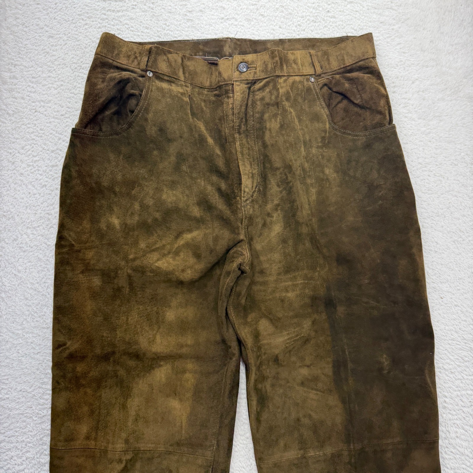 Neiman Marcus Vintage Brown Suede Leather Pants Mens 36 Straight Leg 5-Pocket