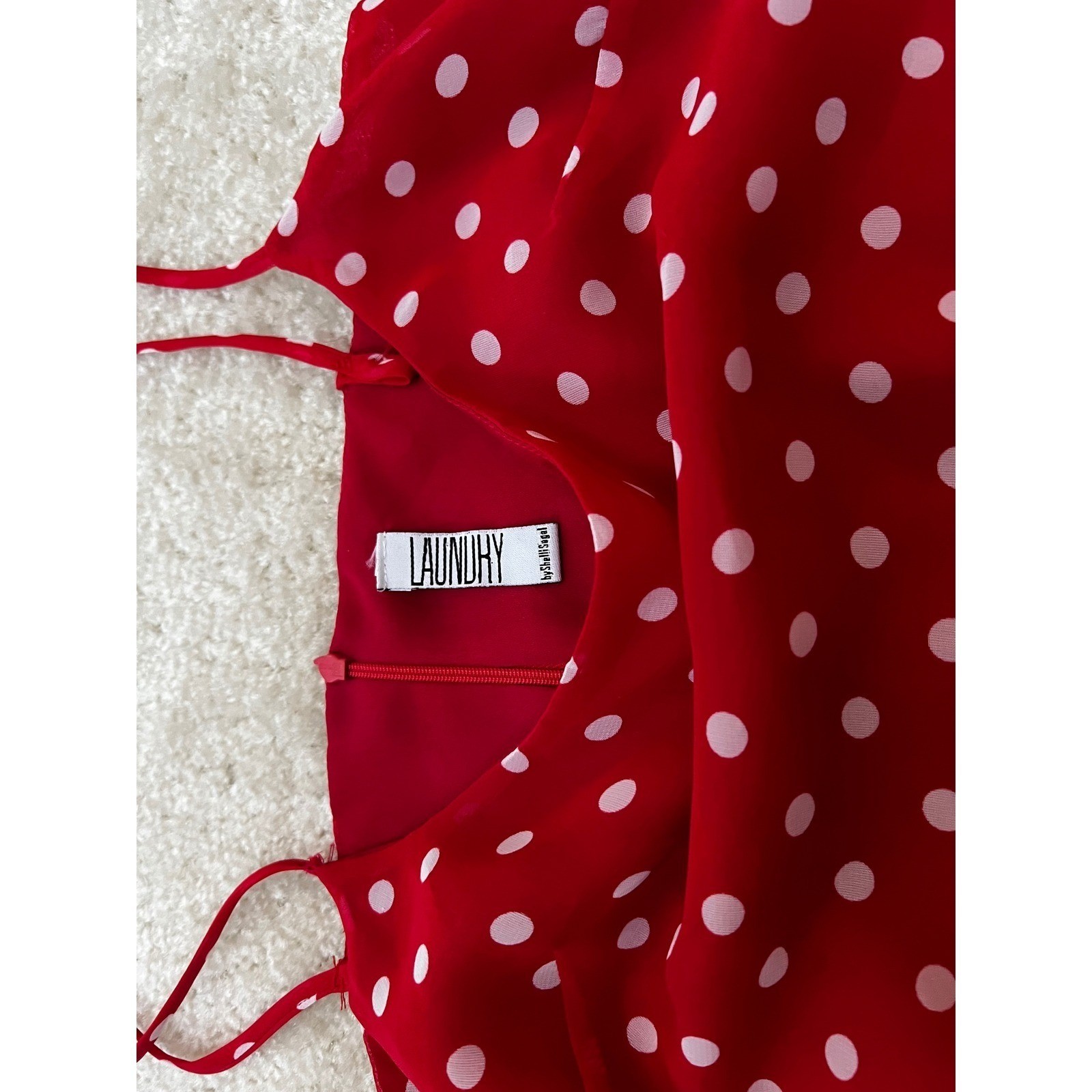 VTG Laundry Shelli Segal Cherry Red Polka Dot Y2K Mini Slip Dress Sz 2 Pinup