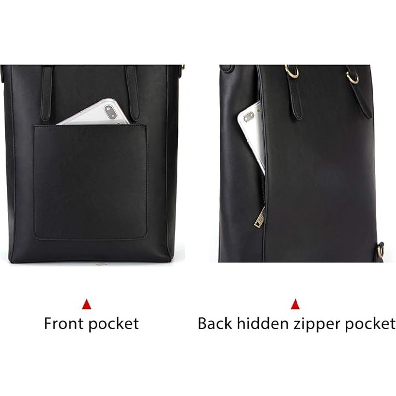 ECOSUSI Black Vegan Leather Convertible Backpack Tote Bag Laptop Briefcase