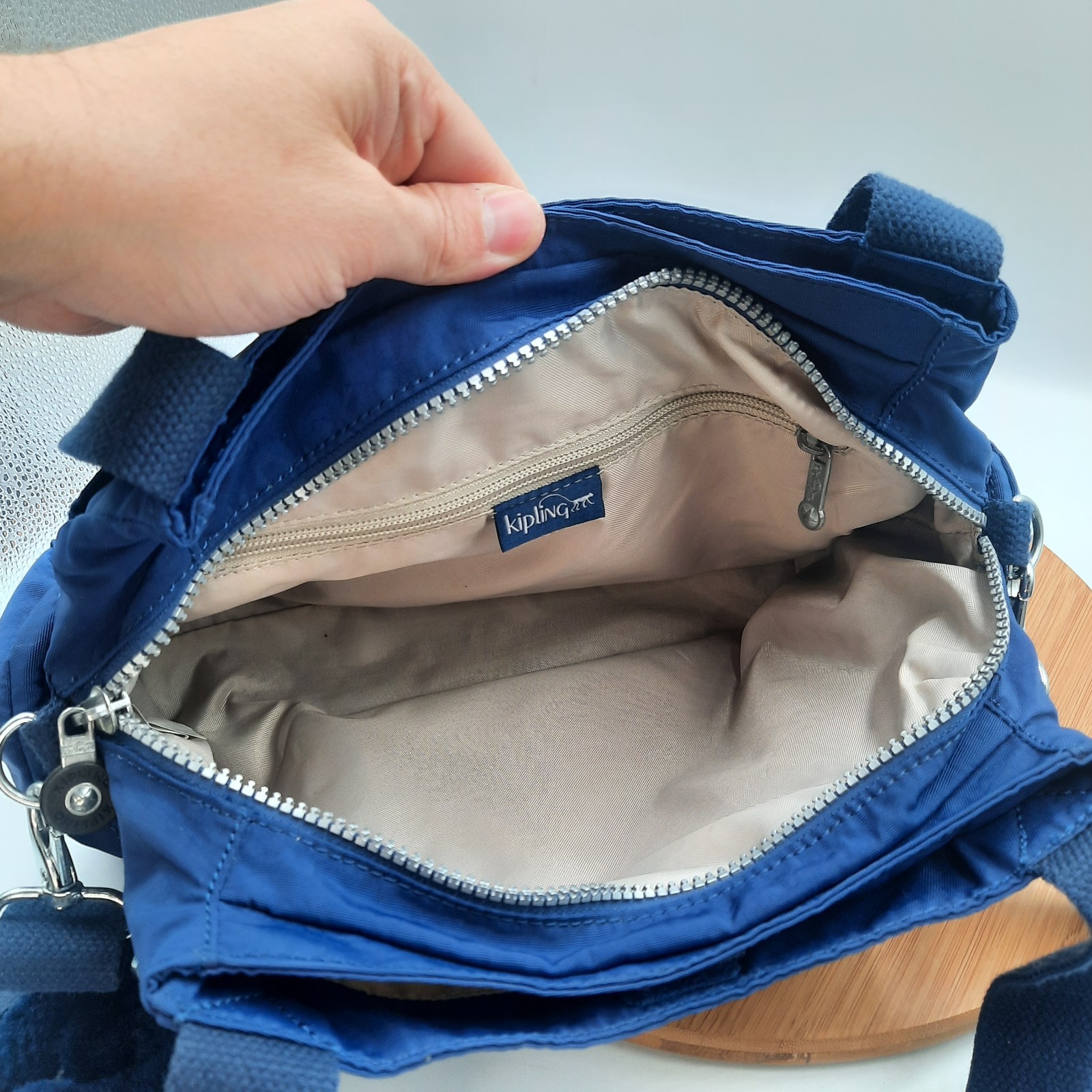 Kipling Felix Bag Crossbody Shoulder Strap Navy Blue Tropics Tonal Large Handbag