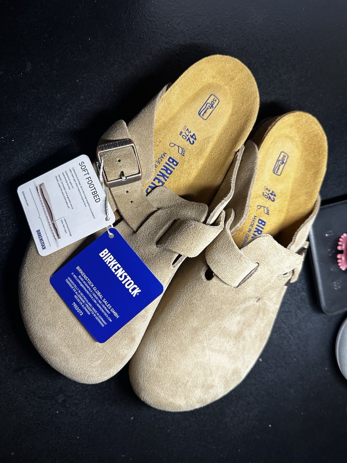Birkenstock Boston Suede Clog Sandals Beige EU 42 Regular Cork Insole