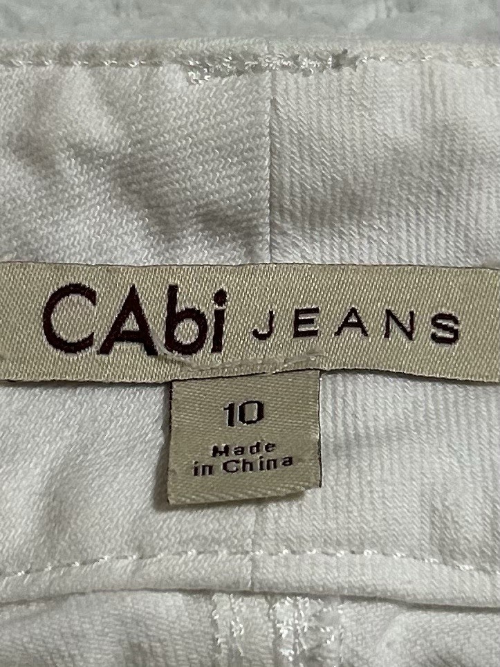 CAbi Women’s White Straight Jeans Slim Fit Mid Rise Stretch 5-Pocket Button